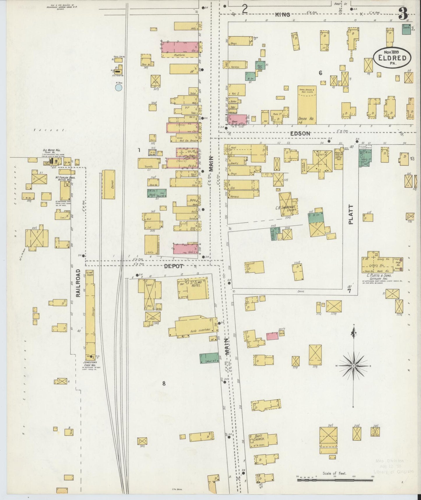 Sanborn Fire Insurance Map from Eldred, McKean County, Pennsylvania (1899), Sheet #0003 - Historic Sanborn Fire Insurance Map Print, vintage old map wall art, antique decor, genealogy gift, Pennsylvania Pennsylvania map