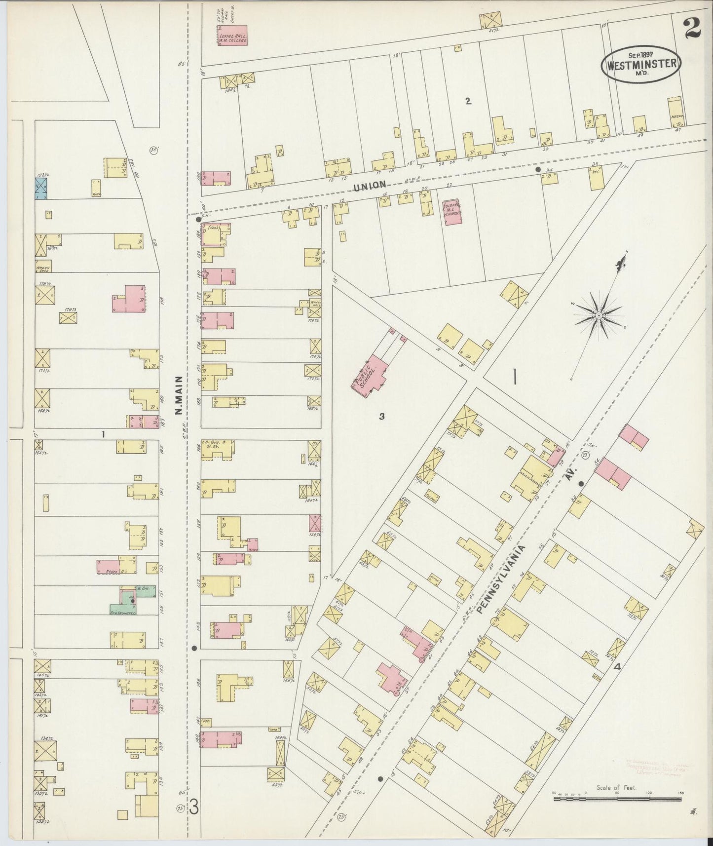 Sanborn Fire Insurance Map from Westminster, Carroll County, Maryland (1897), Sheet #0002 - Historic Sanborn Fire Insurance Map Print, vintage old map wall art, antique decor, genealogy gift, Maryland Maryland map