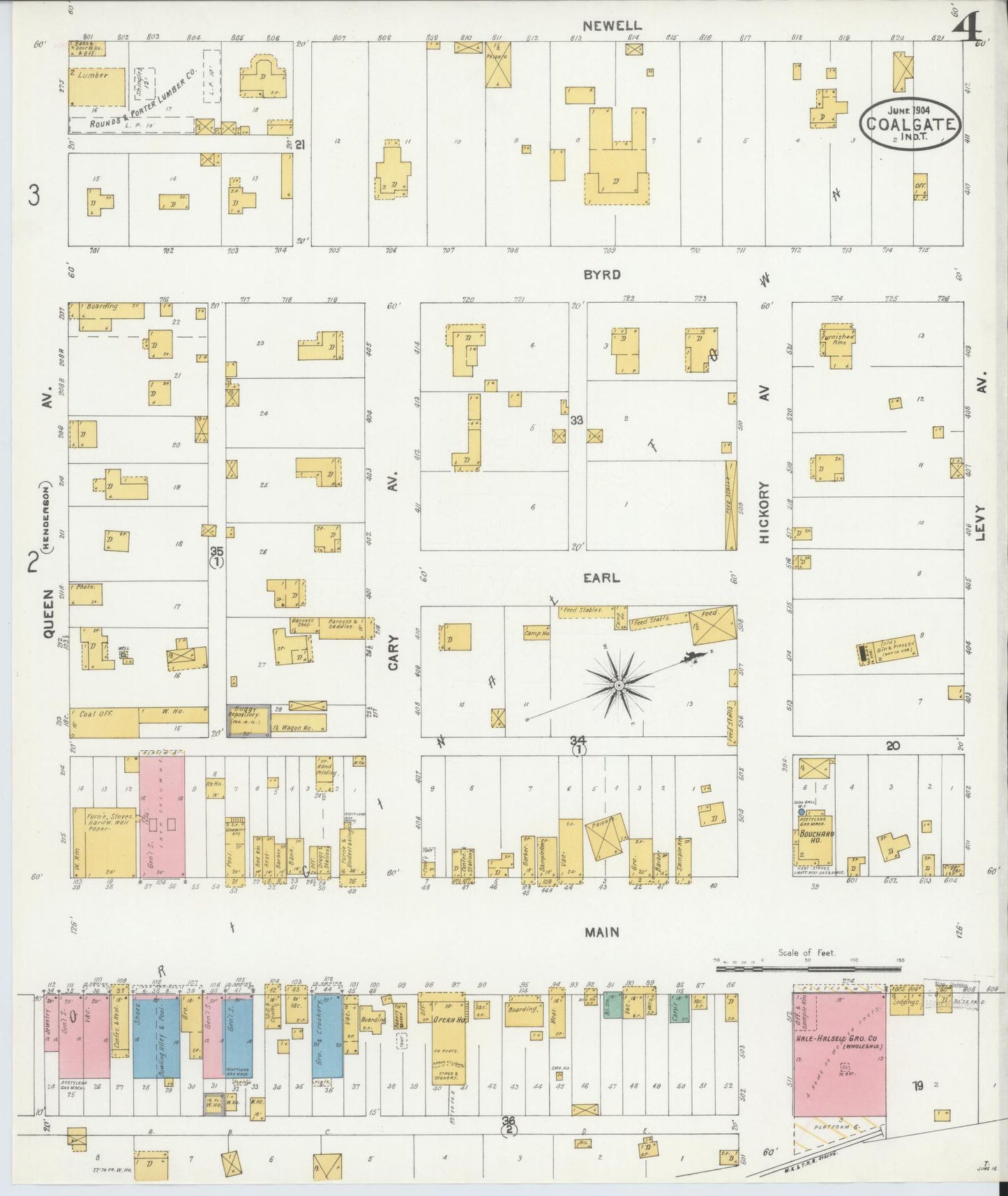Sanborn Fire Insurance Map from Coalgate, Coal County, Oklahoma (1904), Sheet #0004 - Historic Sanborn Fire Insurance Map Print, vintage old map wall art, antique decor, genealogy gift, Oklahoma Oklahoma map