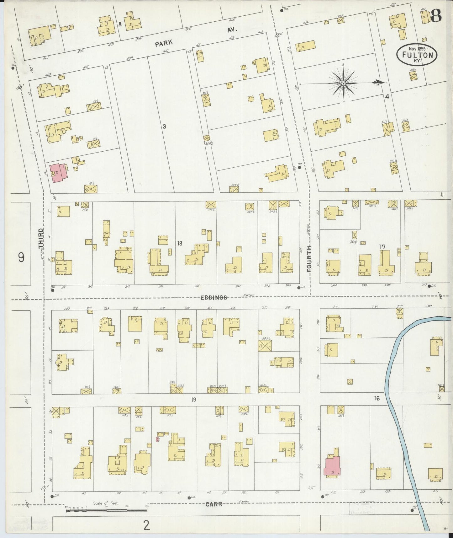 Sanborn Fire Insurance Map from Fulton, Fulton County, Kentucky (1899), Sheet #0008 - Historic Sanborn Fire Insurance Map Print, vintage old map wall art, antique decor, genealogy gift, Kentucky Kentucky map