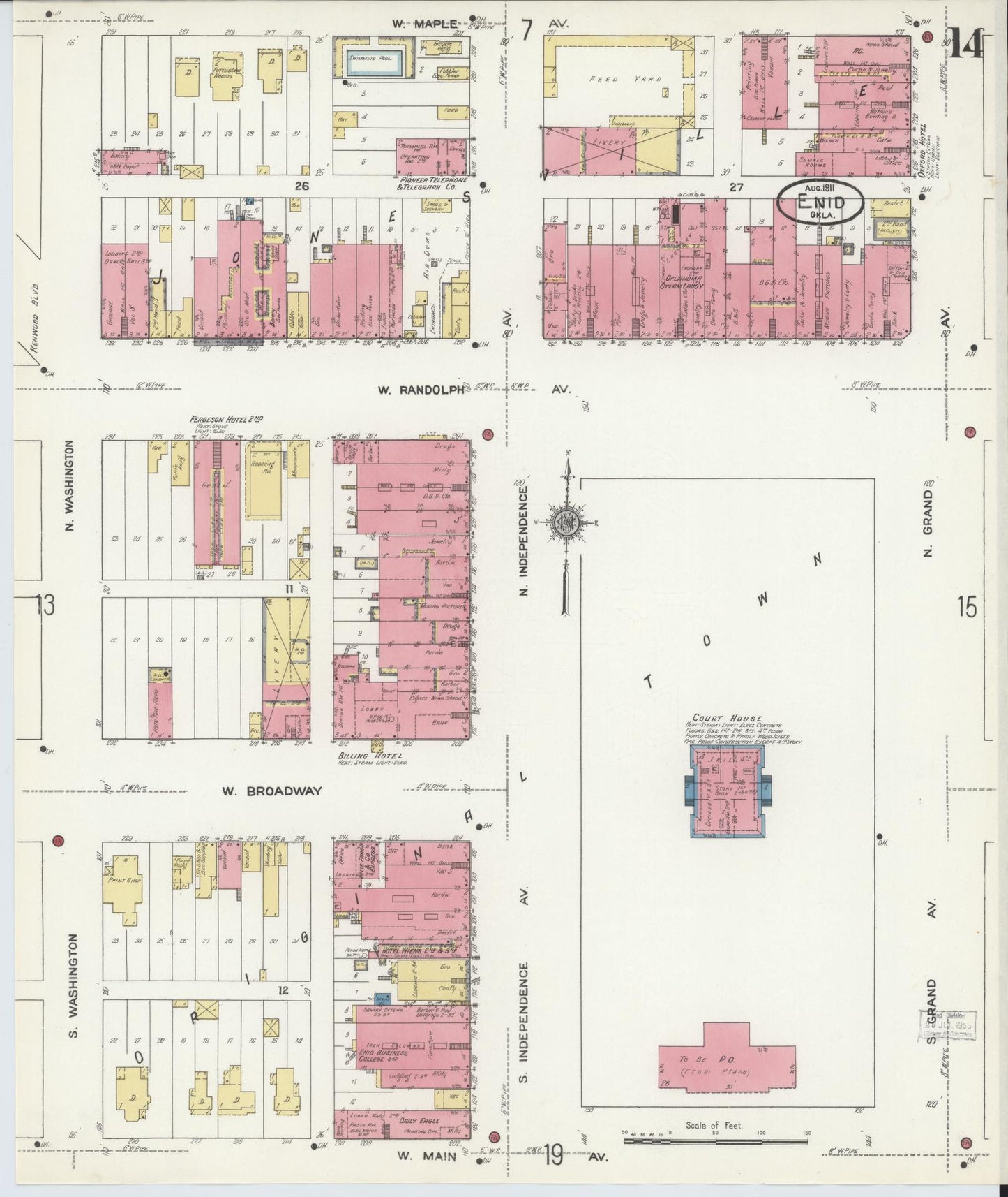 Sanborn Fire Insurance Map from Enid, Garfield County, Oklahoma (1911), Sheet #0014 - Historic Sanborn Fire Insurance Map Print, vintage old map wall art, antique decor, genealogy gift, Oklahoma Oklahoma map