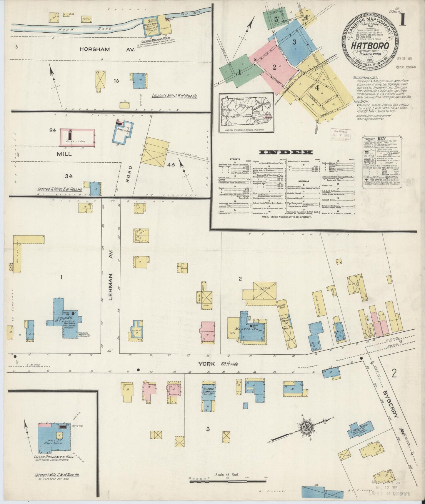 Sanborn Fire Insurance Map from Hatboro, Montgomery County, Pennsylvania. (1915) – Historic Sanborn Fire Insurance Map Print