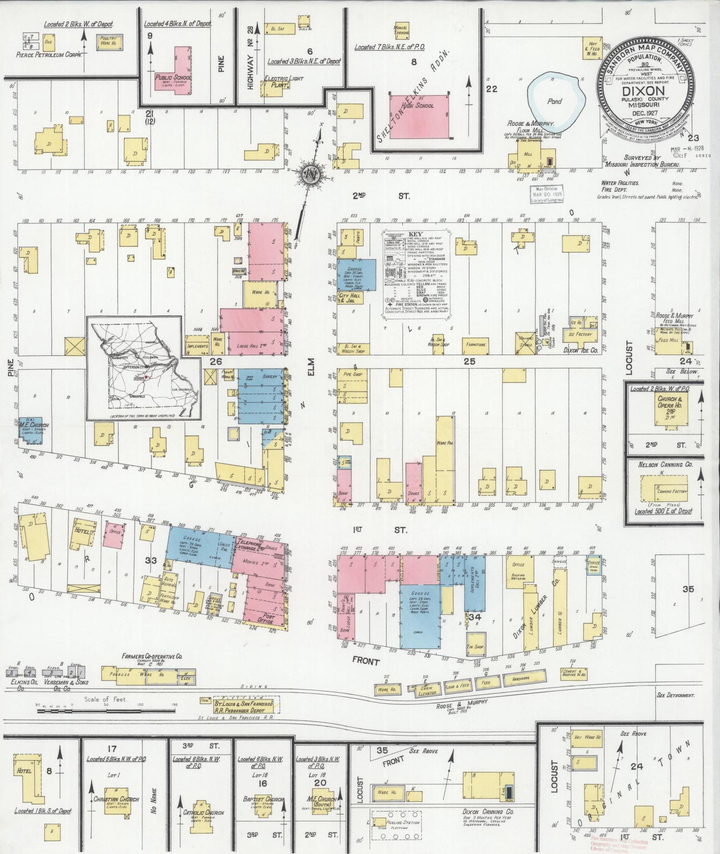Sanborn Fire Insurance Map from Dixon, Pulaski County, Missouri (1927), Sheet #0001 - Historic Sanborn Fire Insurance Map Print, vintage old map wall art, antique decor, genealogy gift, Missouri Missouri map