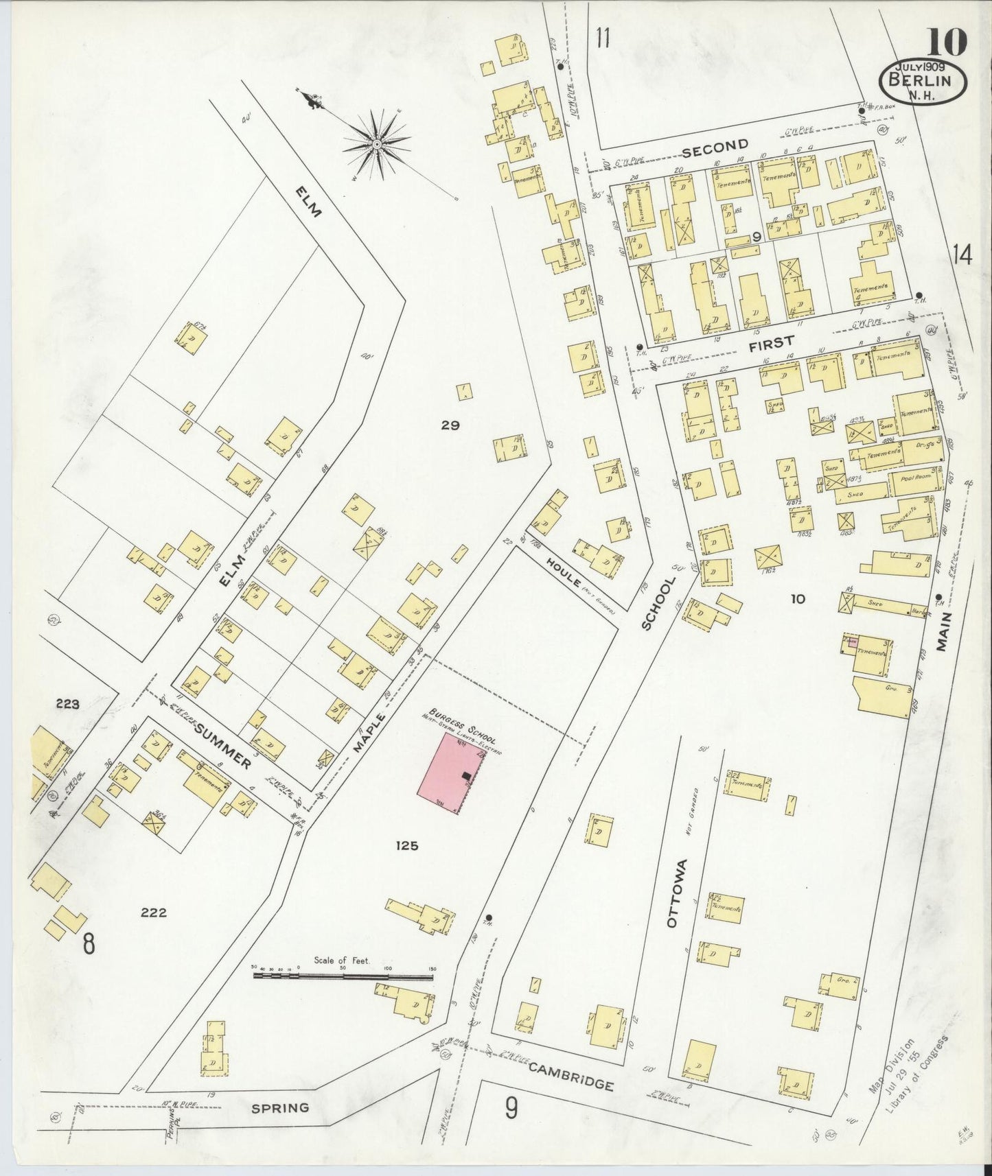 Sanborn Fire Insurance Map from Berlin, Coos County, New Hampshire (1909), Sheet #0010 - Historic Sanborn Fire Insurance Map Print, vintage old map wall art, antique decor, genealogy gift, New Hampshire New Hampshire map