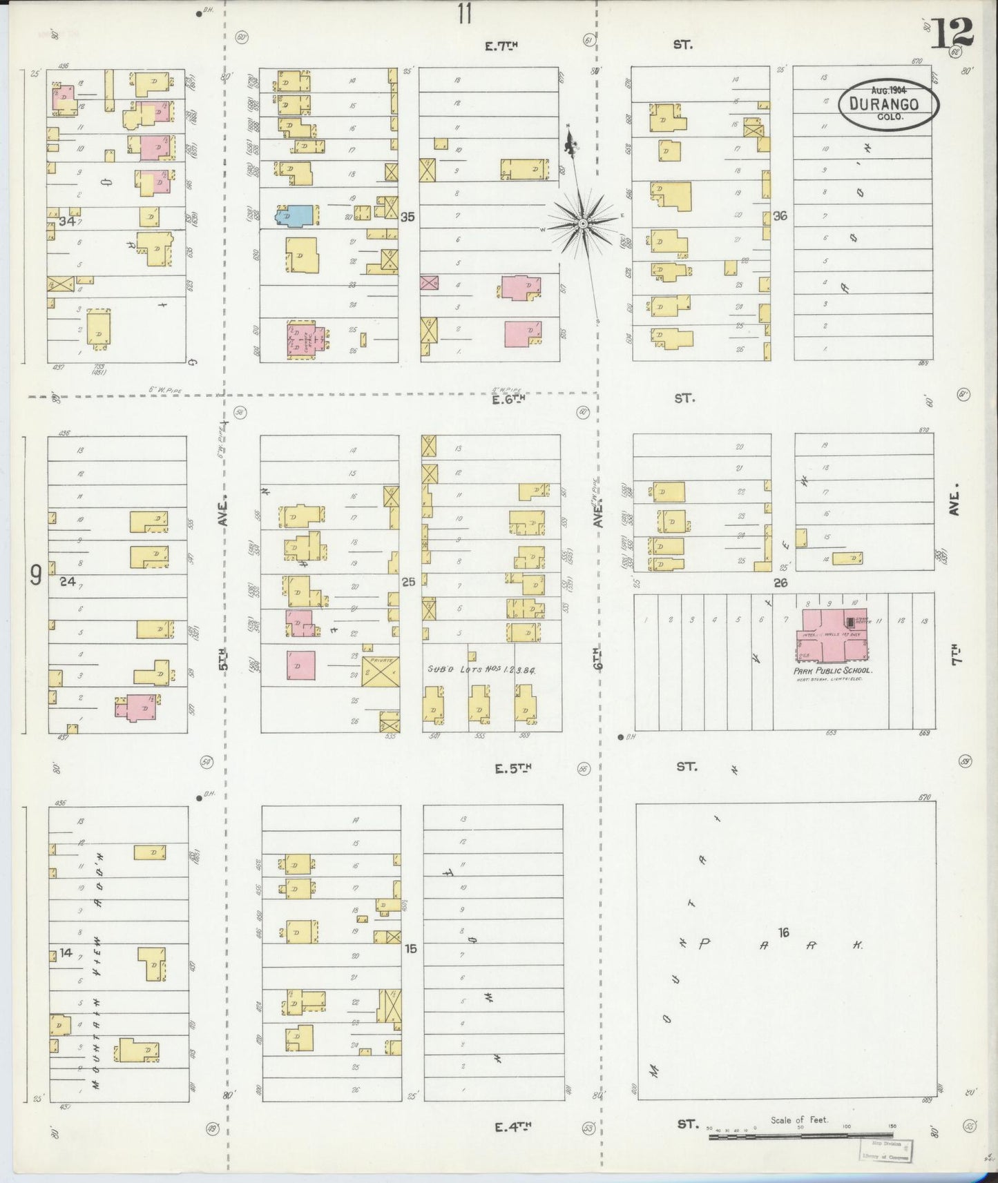 Sanborn Fire Insurance Map from Durango, La Plata County, Colorado (1904), Sheet #0012 - Historic Sanborn Fire Insurance Map Print, vintage old map wall art, antique decor, genealogy gift, Colorado Colorado map