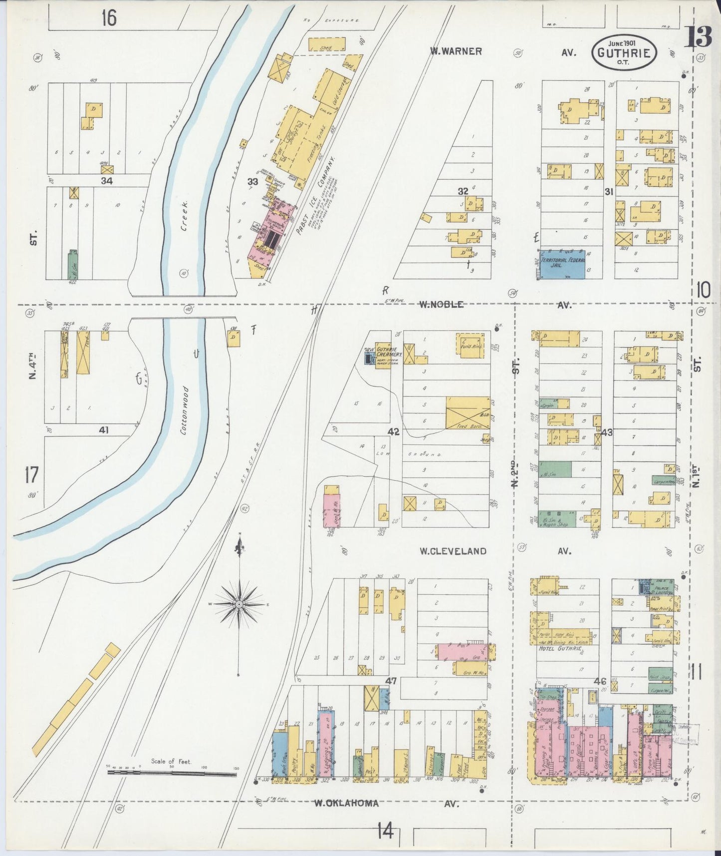 Sanborn Fire Insurance Map from Guthrie, Logan County, Oklahoma (1901), Sheet #0013 - Historic Sanborn Fire Insurance Map Print, vintage old map wall art, antique decor, genealogy gift, Oklahoma Oklahoma map