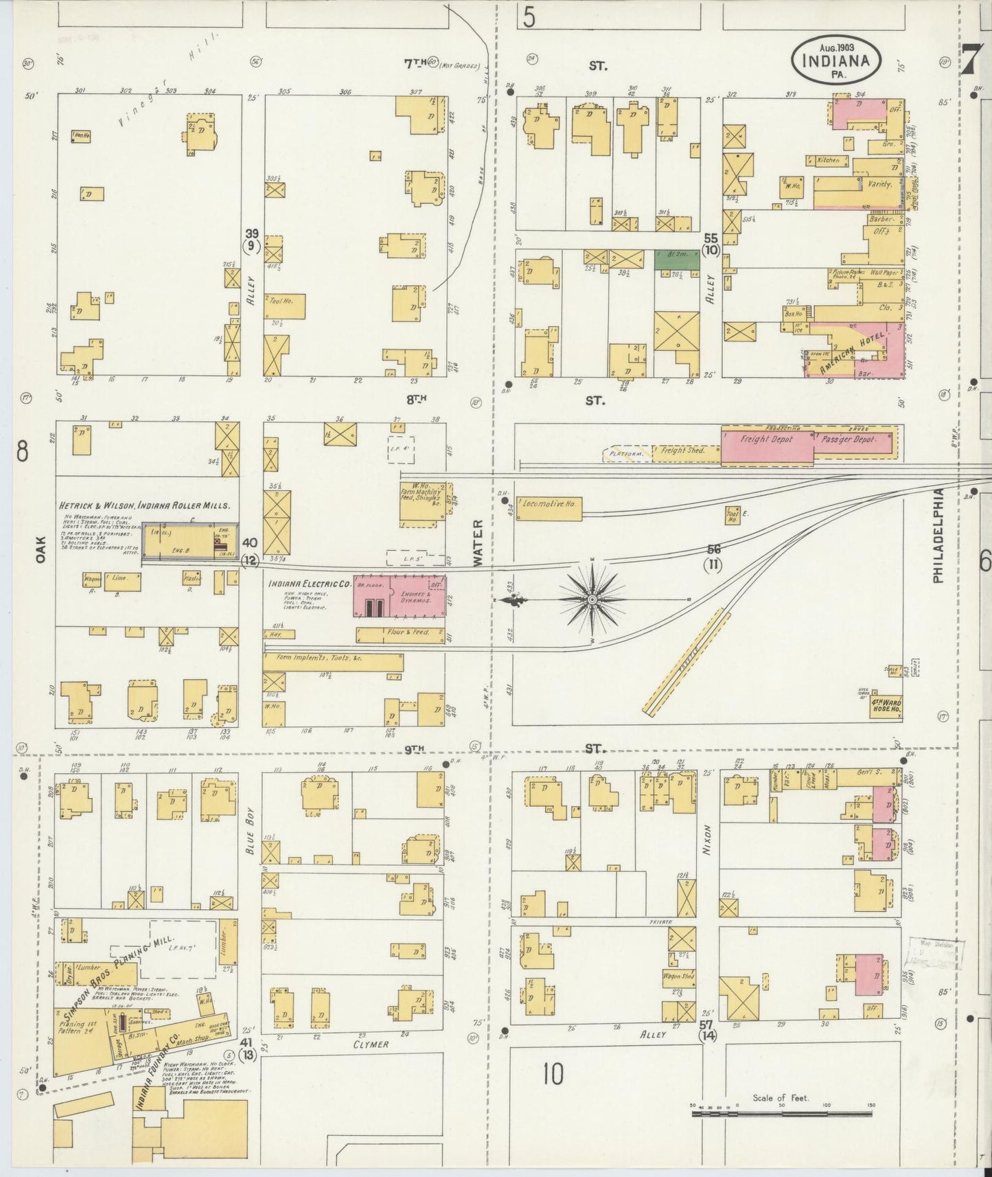 Sanborn Fire Insurance Map from Indiana, Indiana County, Pennsylvania (1903), Sheet #0007 - Historic Sanborn Fire Insurance Map Print, vintage old map wall art, antique decor, genealogy gift, Sanborn Fire Insurance Map from Indiana Indiana map