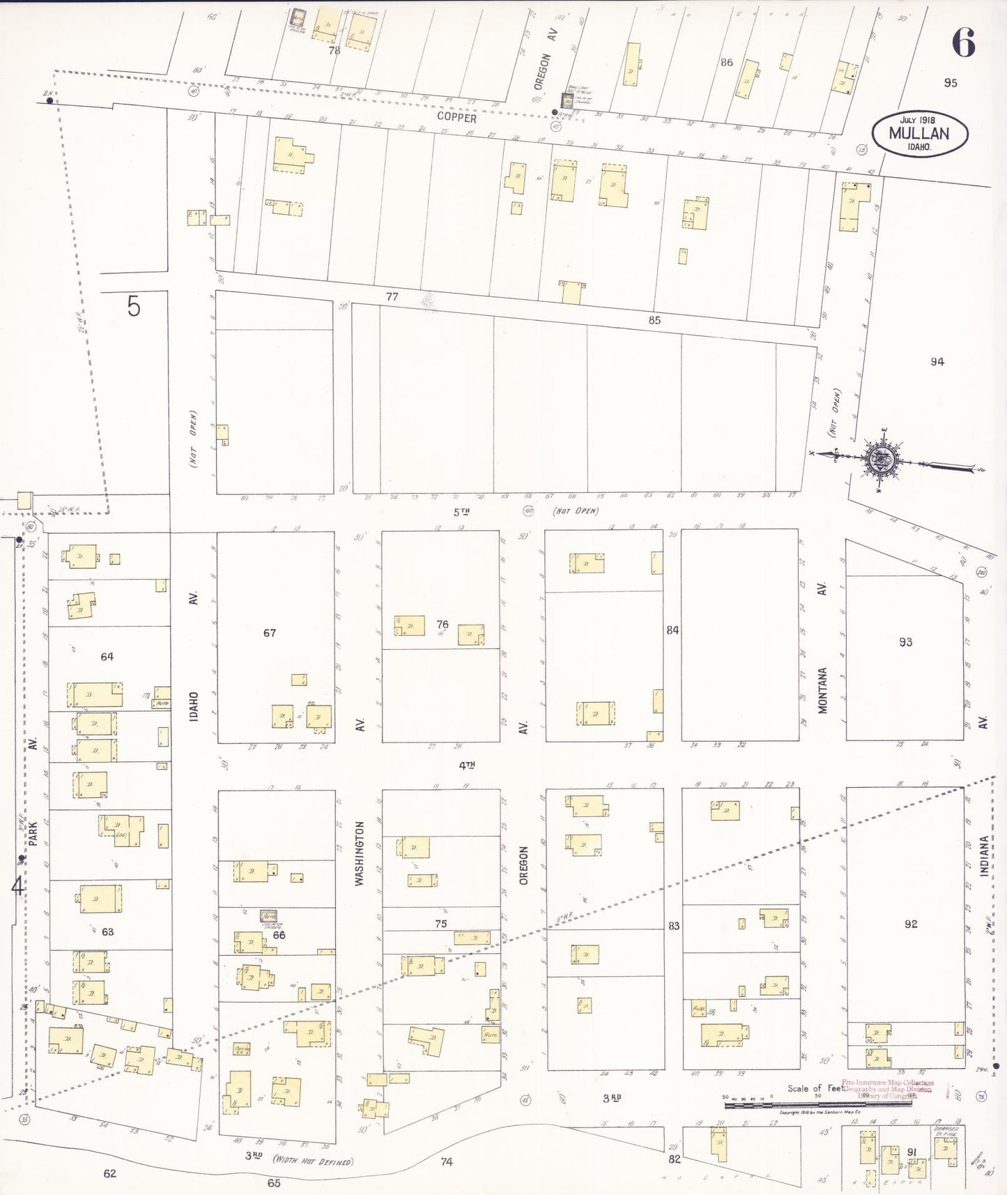 Sanborn Fire Insurance Map from Mullan, Shoshone County, Idaho (1918), Sheet #0006 - Historic Sanborn Fire Insurance Map Print, vintage old map wall art, antique decor, genealogy gift, Idaho Idaho map