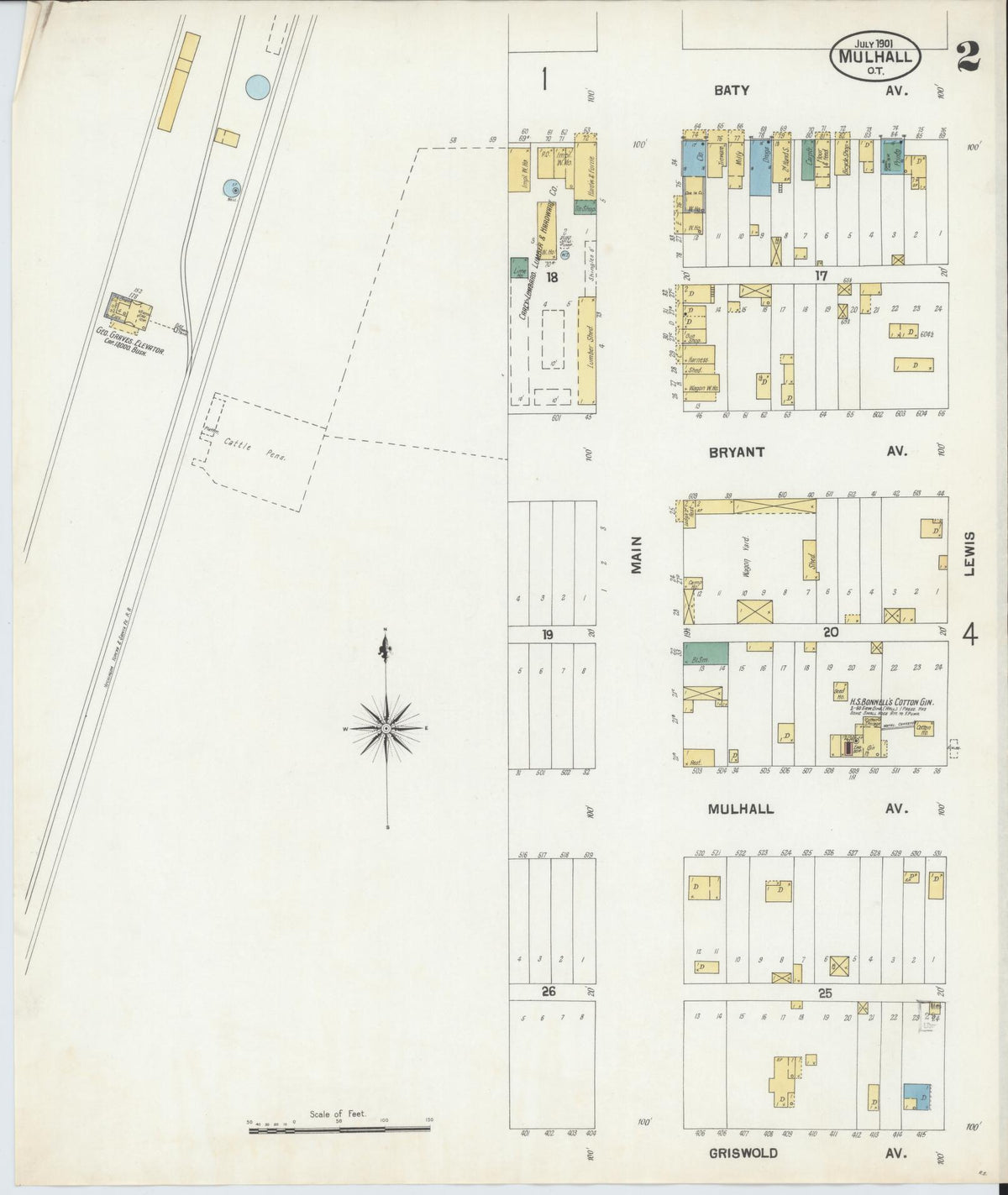 Sanborn Fire Insurance Map from Mulhall, Logan County, Oklahoma (1901), Sheet #0002 - Historic Sanborn Fire Insurance Map Print, vintage old map wall art, antique decor, genealogy gift, Oklahoma Oklahoma map