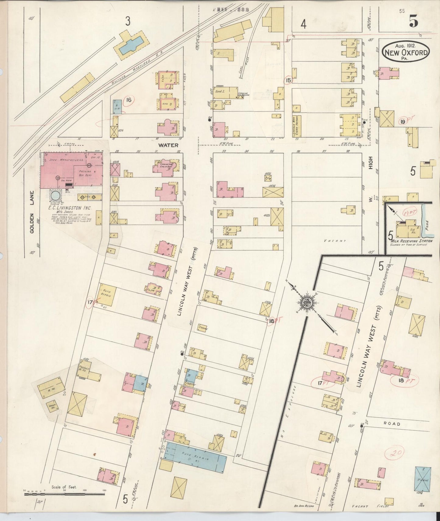 Sanborn Fire Insurance Map from New Oxford, Adams County, Pennsylvania (1929), Sheet #0005 - Complete Map Set gallery image, historic Sanborn map, vintage wall art, Pennsylvania Pennsylvania