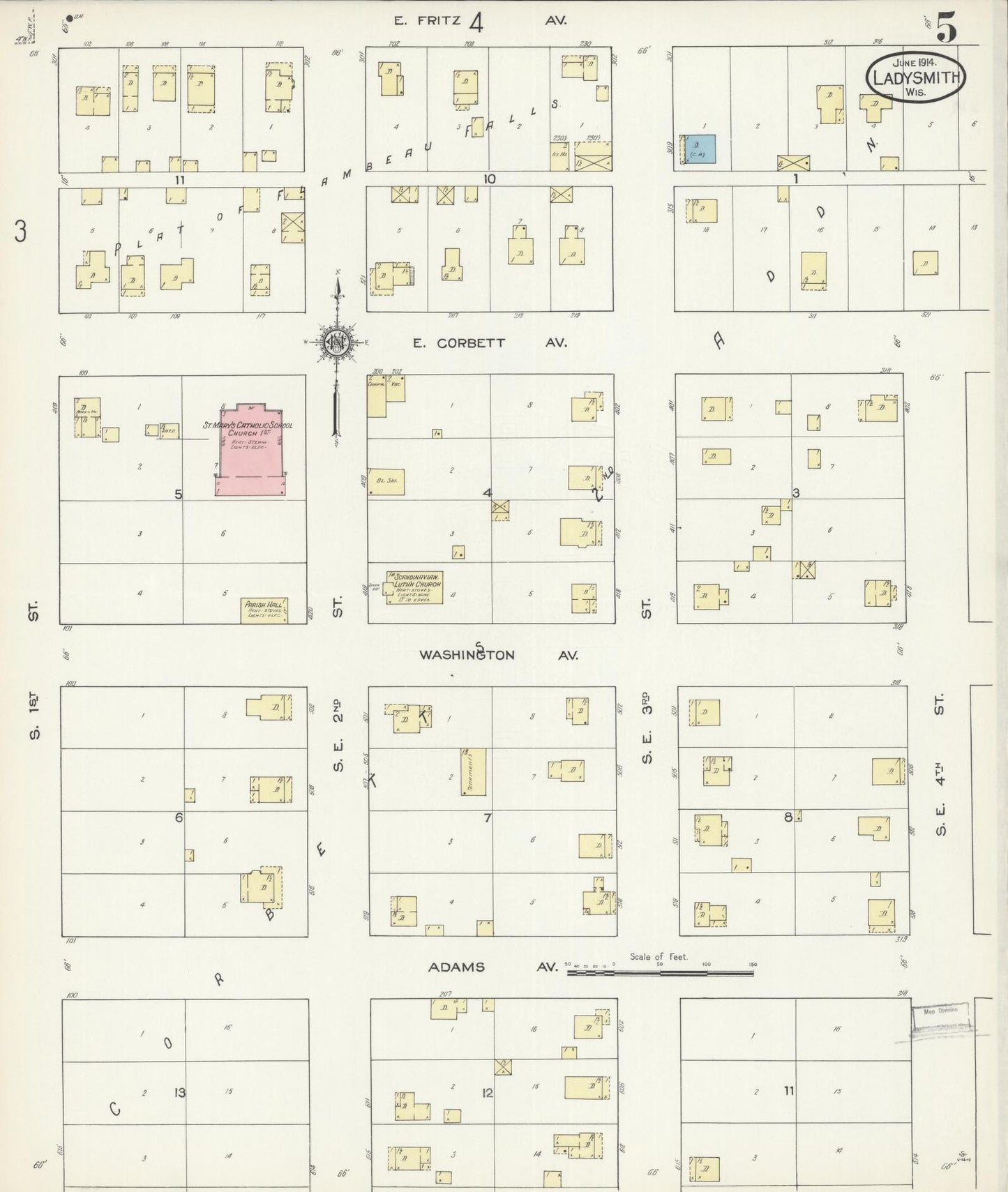 Sanborn Fire Insurance Map from Ladysmith, Rusk County, Wisconsin (1914), Sheet #0005 - Historic Sanborn Fire Insurance Map Print, vintage old map wall art, antique decor, genealogy gift, Wisconsin Wisconsin map