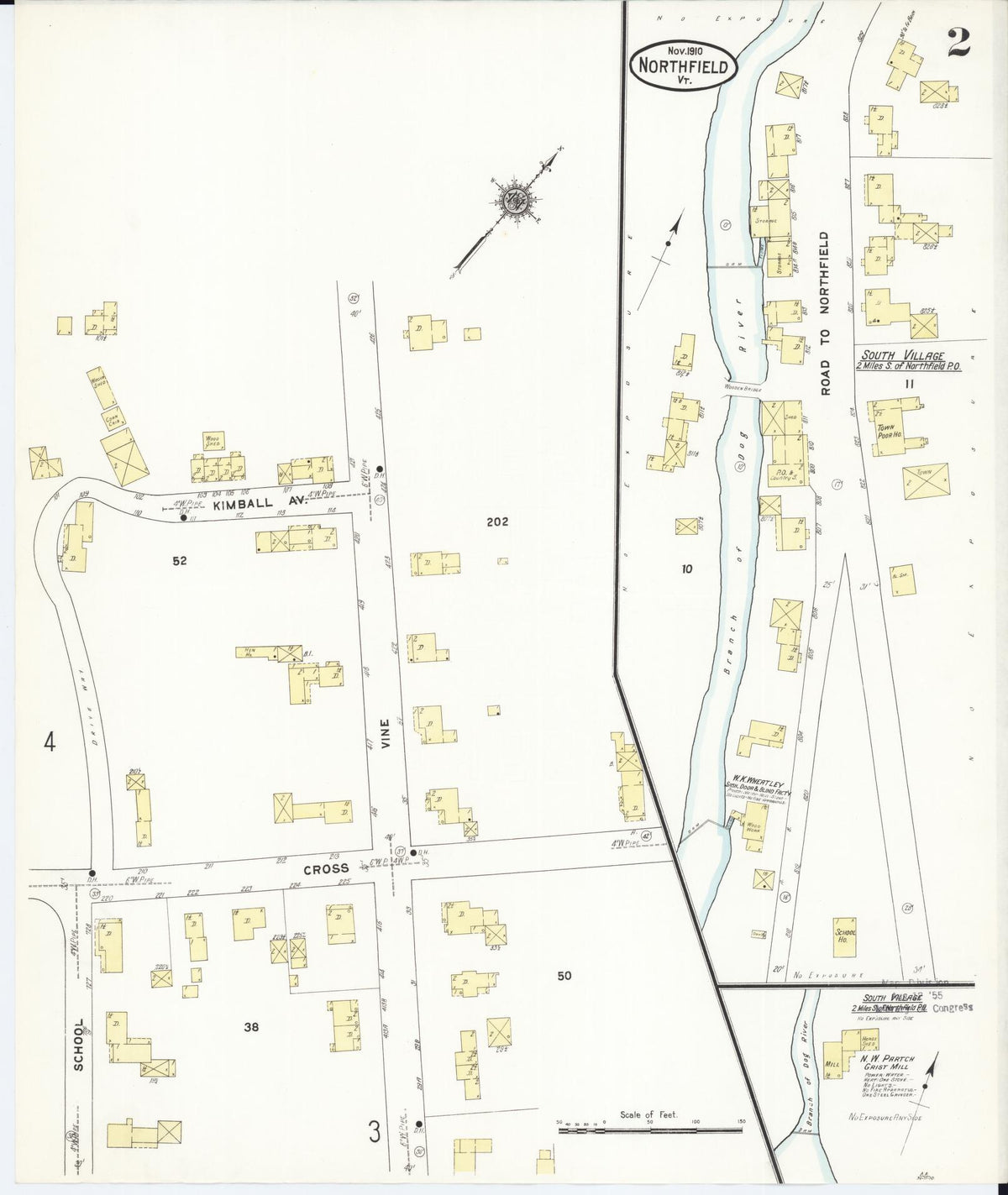 Sanborn Fire Insurance Map from Northfield, Washington County, Vermont (1910), Sheet #0002 - Historic Sanborn Fire Insurance Map Print, vintage old map wall art, antique decor, genealogy gift, Vermont Vermont map