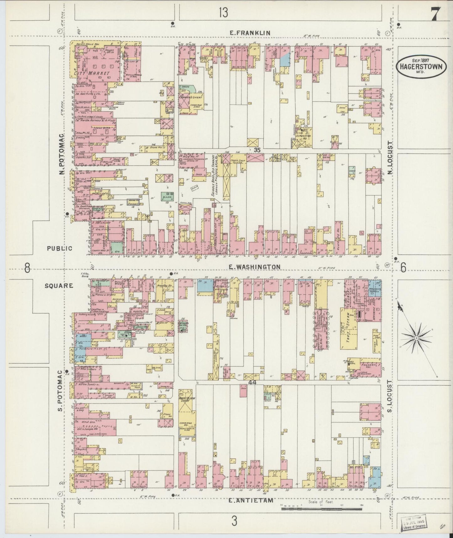 Washington, Maryland - 1897 - Sanborn Fire Insurance Map, Sheet #0007 - Historic Sanborn Fire Insurance Map Print, Washington Maryland 1897 0007 vintage old map wall art