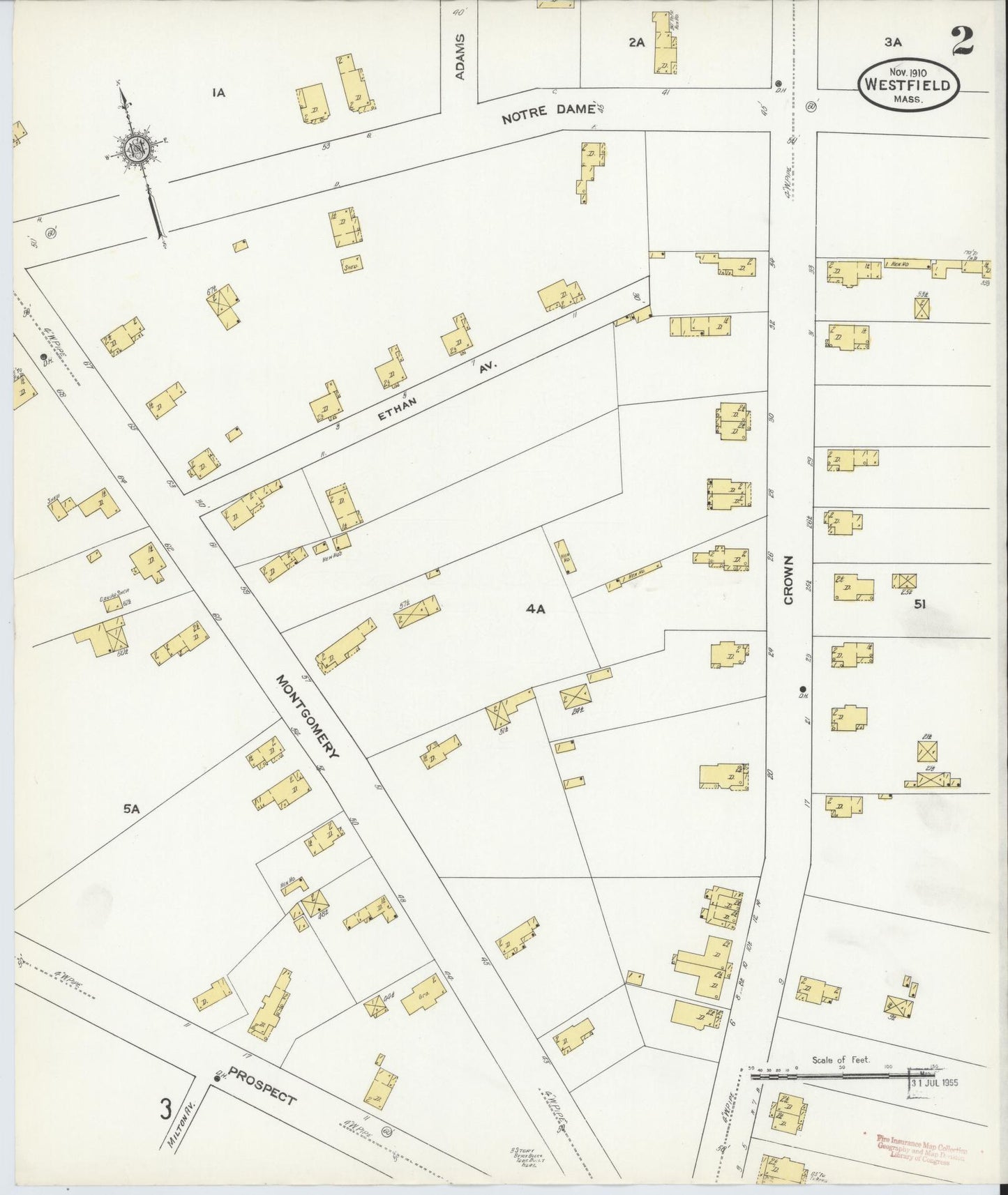 Sanborn Fire Insurance Map from Westfield, Hampden County, Massachusetts (1910), Sheet #0002 - Historic Sanborn Fire Insurance Map Print, vintage old map wall art, antique decor, genealogy gift, Massachusetts Massachusetts map