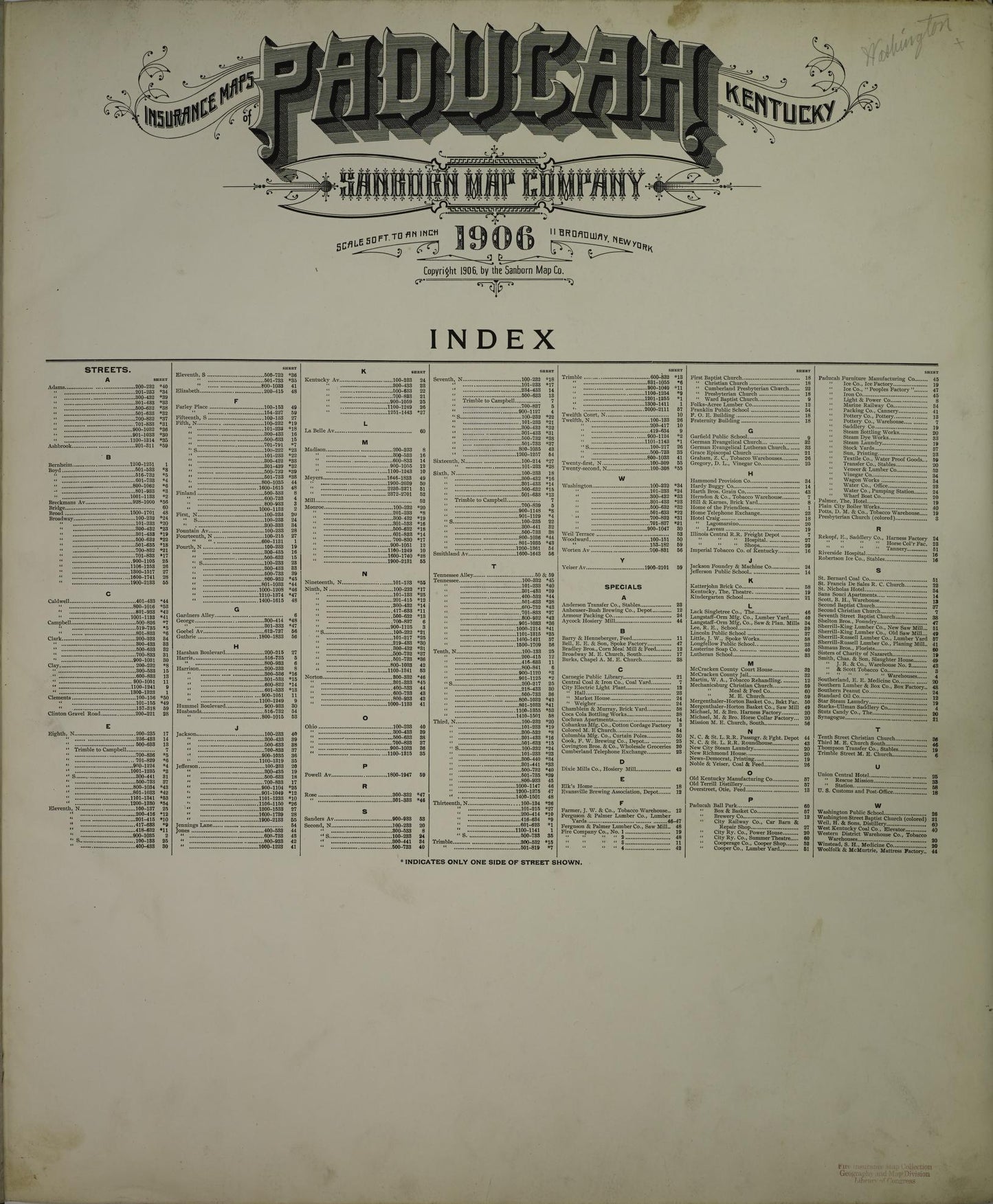 Sanborn Fire Insurance Map from Paducah, Mccraken County, Kentucky (1906), Sheet #0001 - Historic Sanborn Fire Insurance Map Print, vintage old map wall art, antique decor, genealogy gift, Kentucky Kentucky map