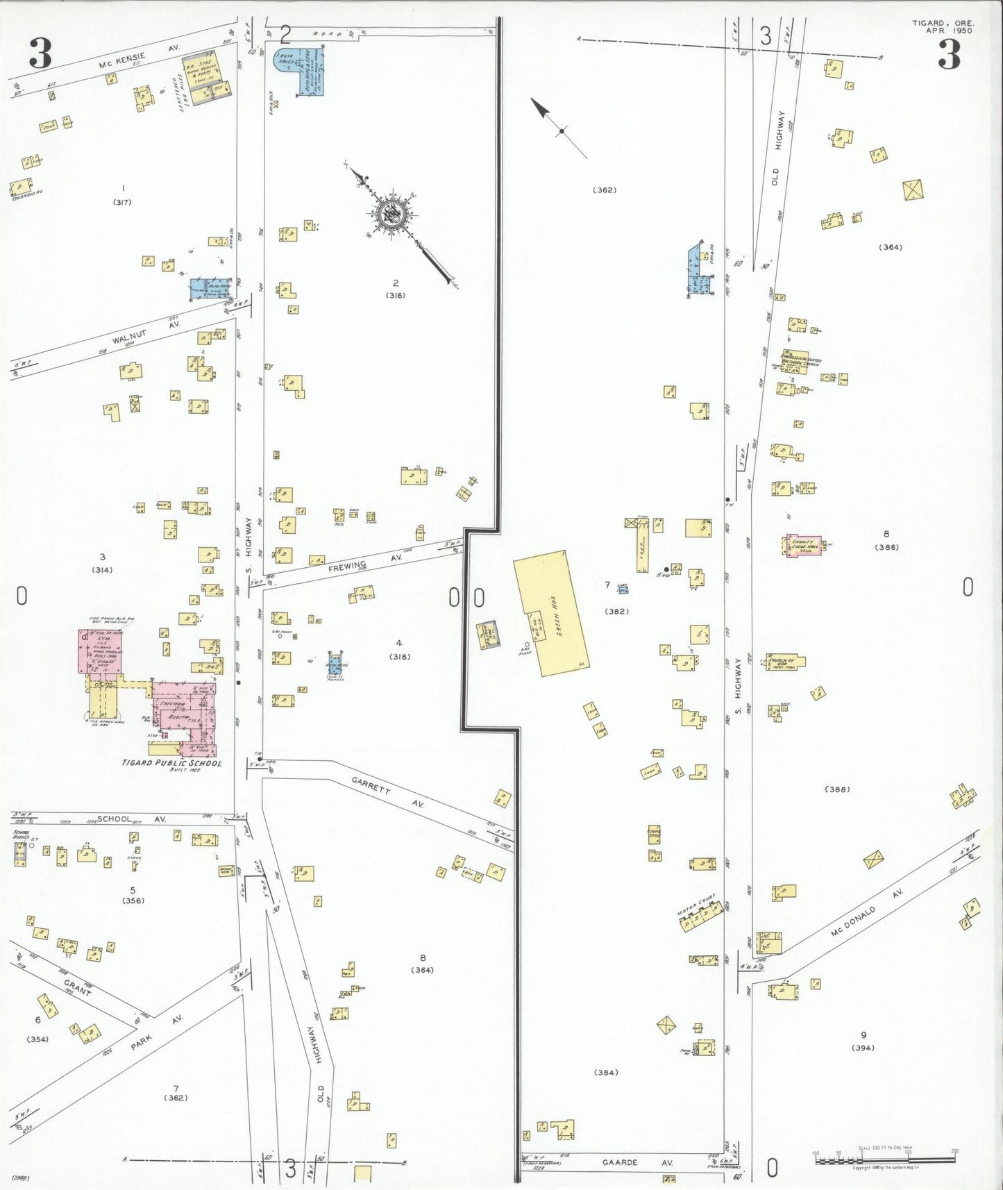 Sanborn Fire Insurance Map from Tigard, Washington County, Oregon (1950), Sheet #0003 - Complete Map Set gallery image, historic Sanborn map, vintage wall art, Oregon Oregon