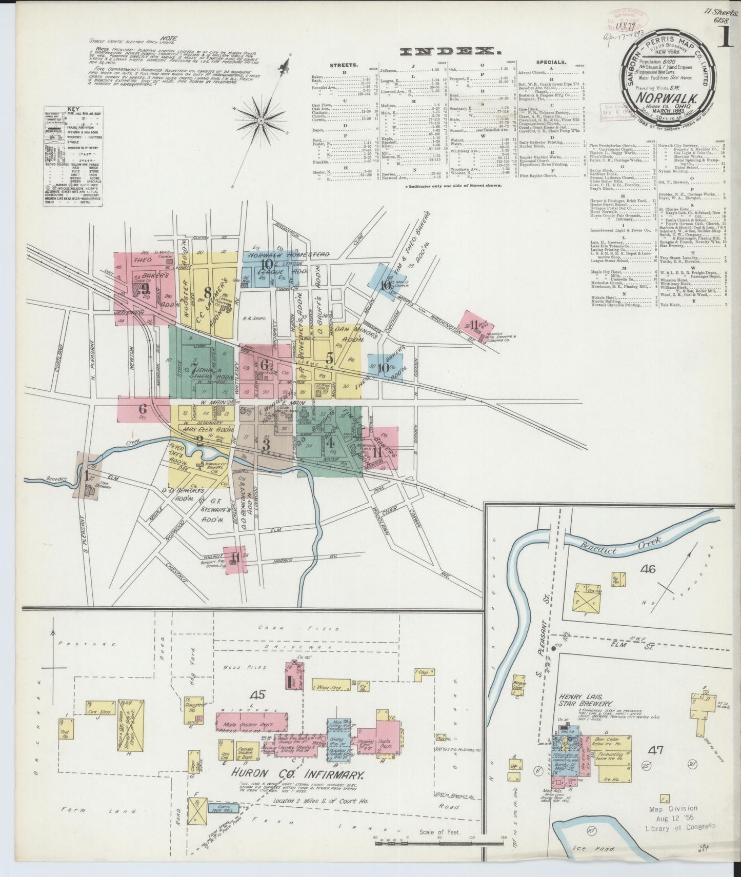 Sanborn Fire Insurance Map from Norwalk, Huron County, Ohio (1893), Sheet #0001 - Historic Sanborn Fire Insurance Map Print, vintage old map wall art, antique decor, genealogy gift, Ohio Ohio map