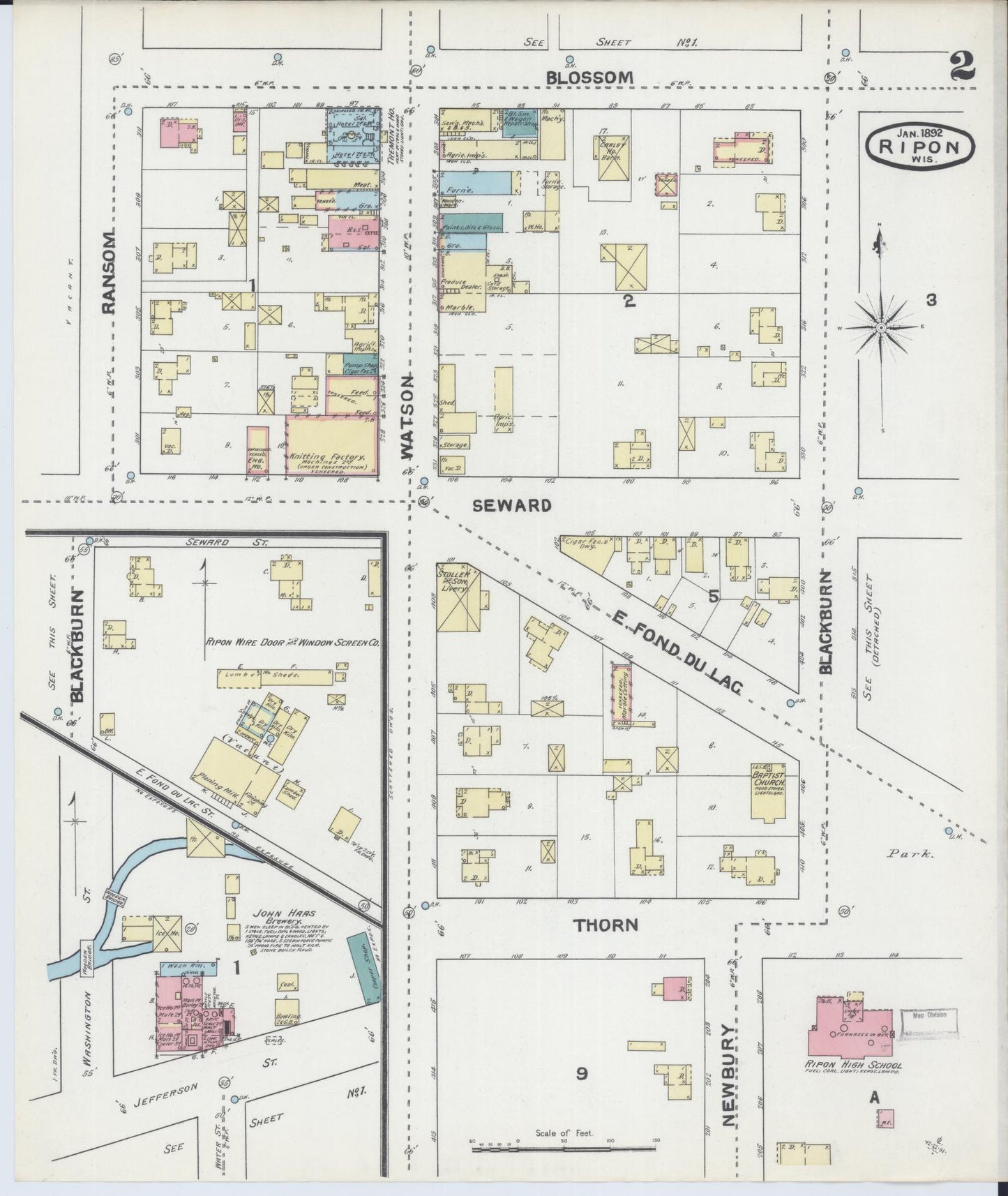 Sanborn Fire Insurance Map from Ripon, Fond du Lac County, Wisconsin (1892), Sheet #0002 - Historic Sanborn Fire Insurance Map Print, vintage old map wall art, antique decor, genealogy gift, Wisconsin Wisconsin map