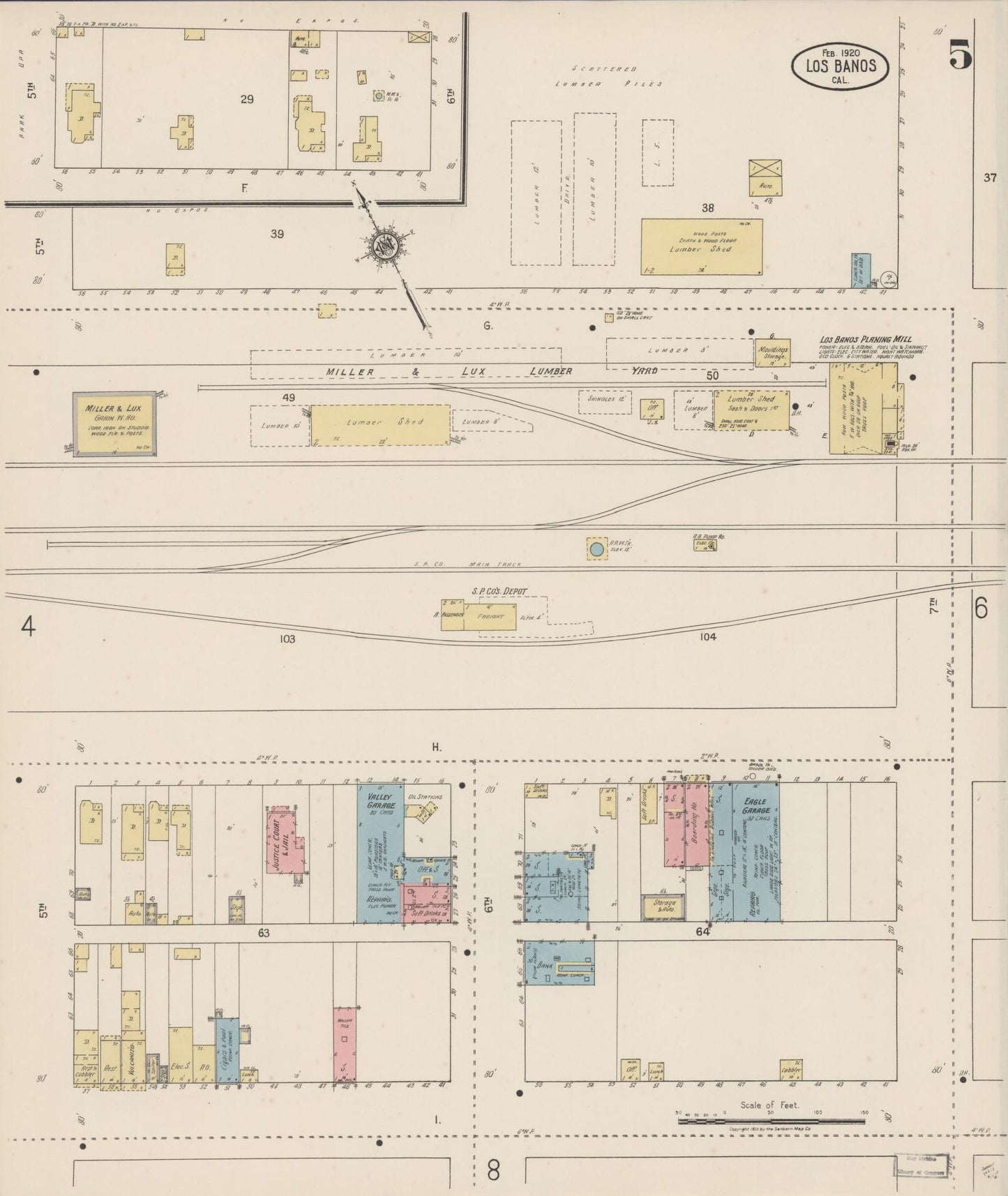 Sanborn Fire Insurance Map from Los Banos, Merced County, California (1920), Sheet #0005 - Historic Sanborn Fire Insurance Map Print, vintage old map wall art, antique decor, genealogy gift, California California map