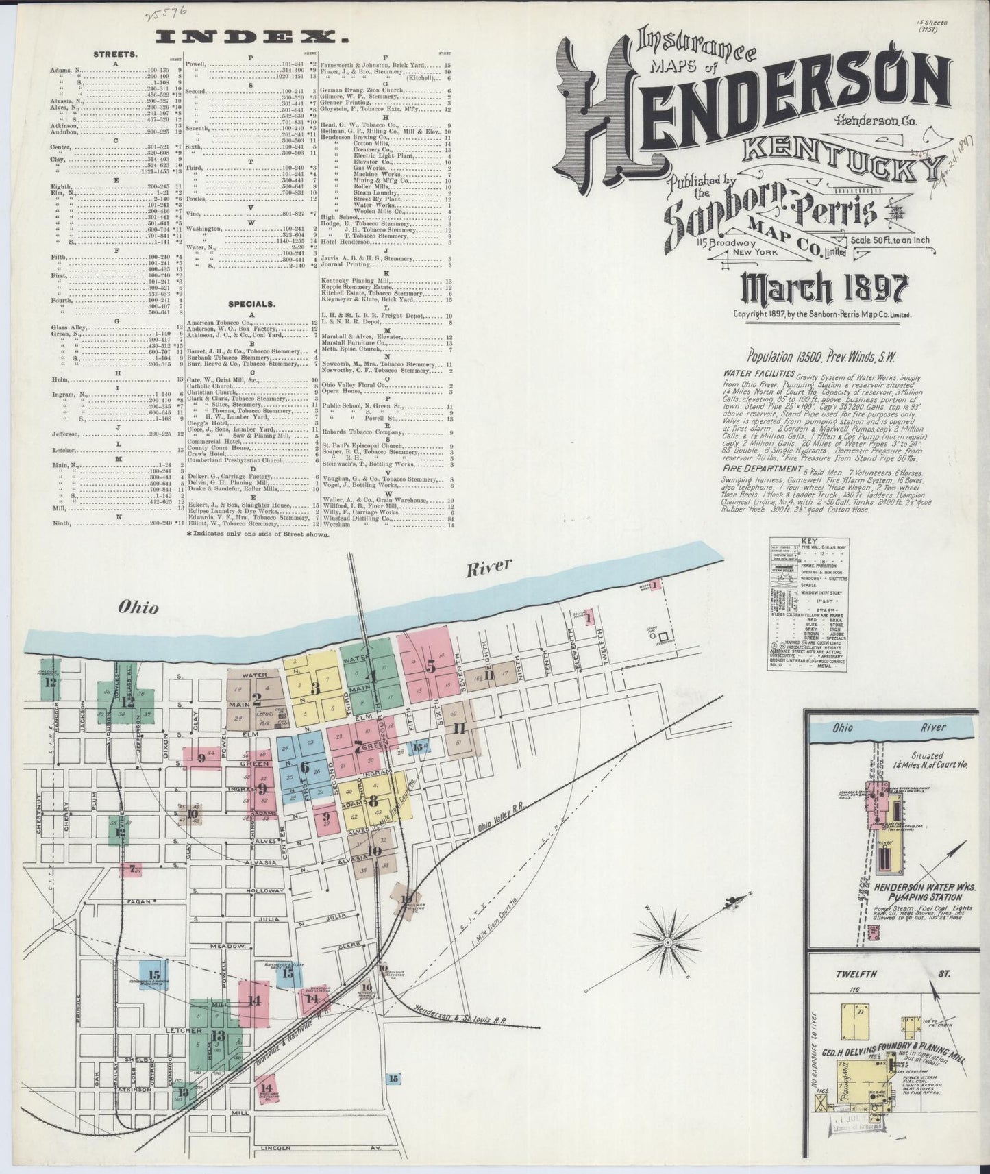 Sanborn Fire Insurance Map from Henderson, Henderson County, Kentucky. (1897) – Historic Sanborn Fire Insurance Map Print