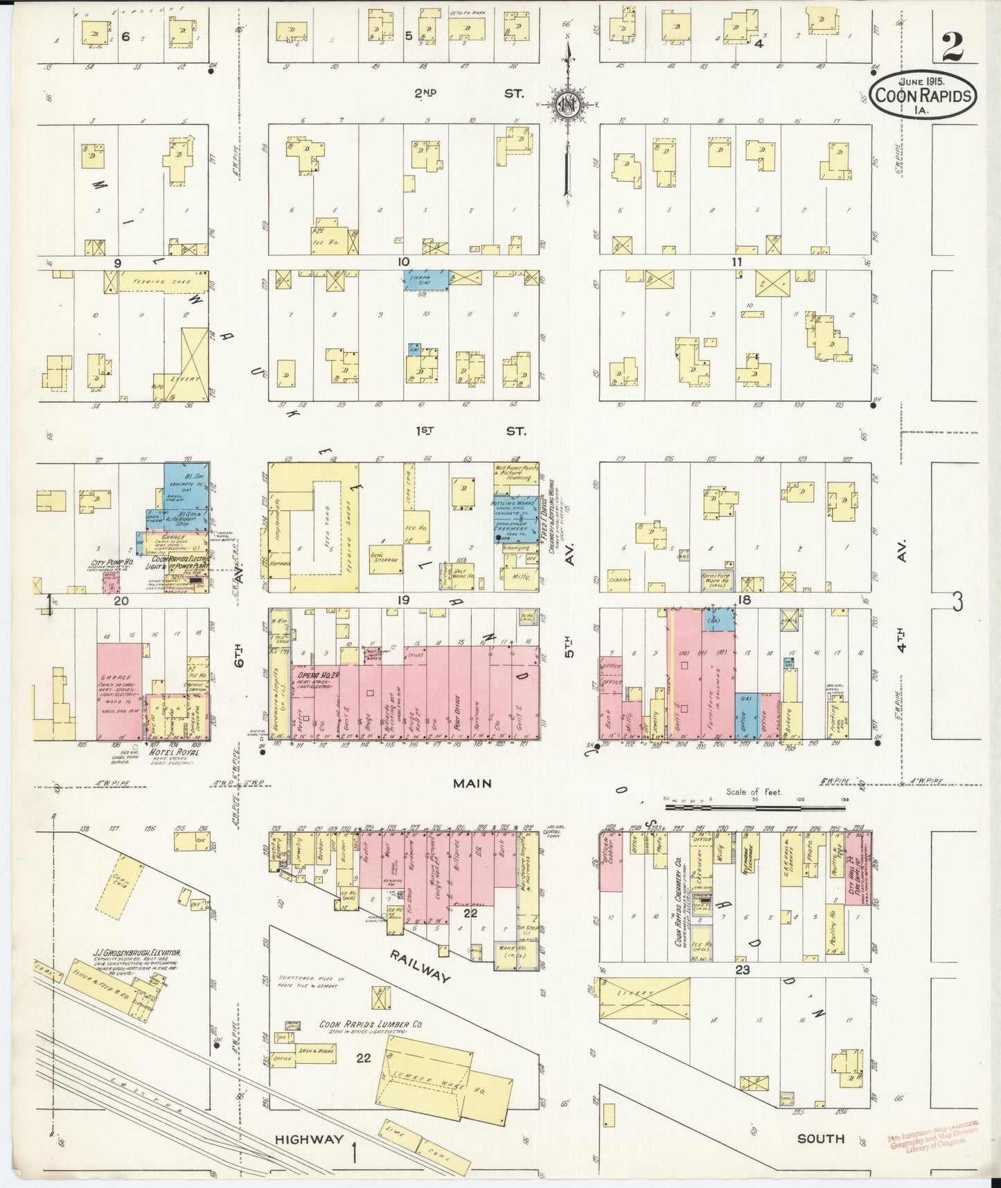 Sanborn Fire Insurance Map from Coon Rapids, Carroll County, Iowa (1915), Sheet #0002 - Historic Sanborn Fire Insurance Map Print, vintage old map wall art