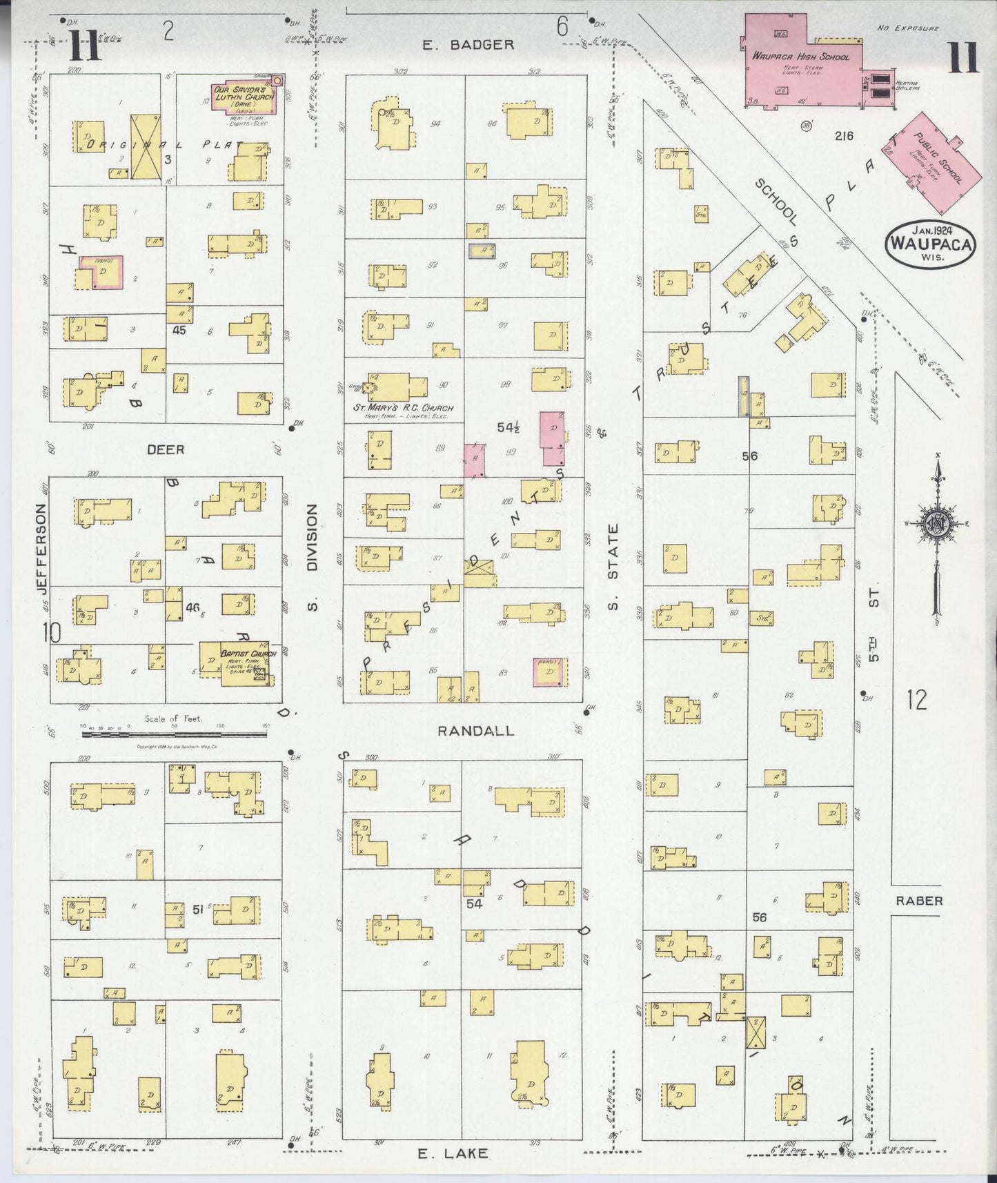 Sanborn Fire Insurance Map from Waupaca, Waupaca County, Wisconsin (1924), Sheet #0011 - Historic Sanborn Fire Insurance Map Print, vintage old map wall art, antique decor, genealogy gift, Wisconsin Wisconsin map