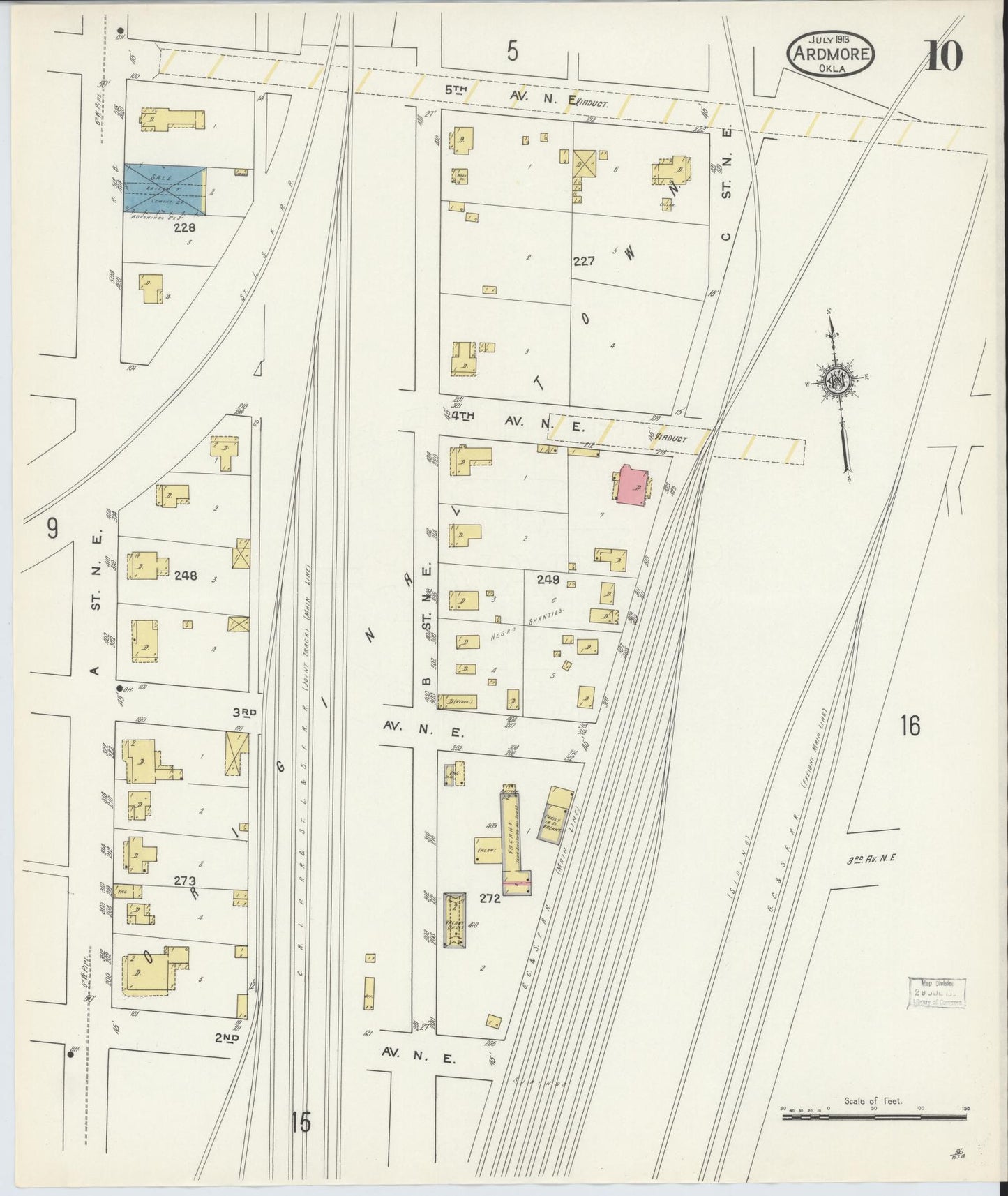 Sanborn Fire Insurance Map from Ardmore, Carter County, Oklahoma (1913), Sheet #0010 - Historic Sanborn Fire Insurance Map Print, vintage old map wall art, antique decor, genealogy gift, Oklahoma Oklahoma map