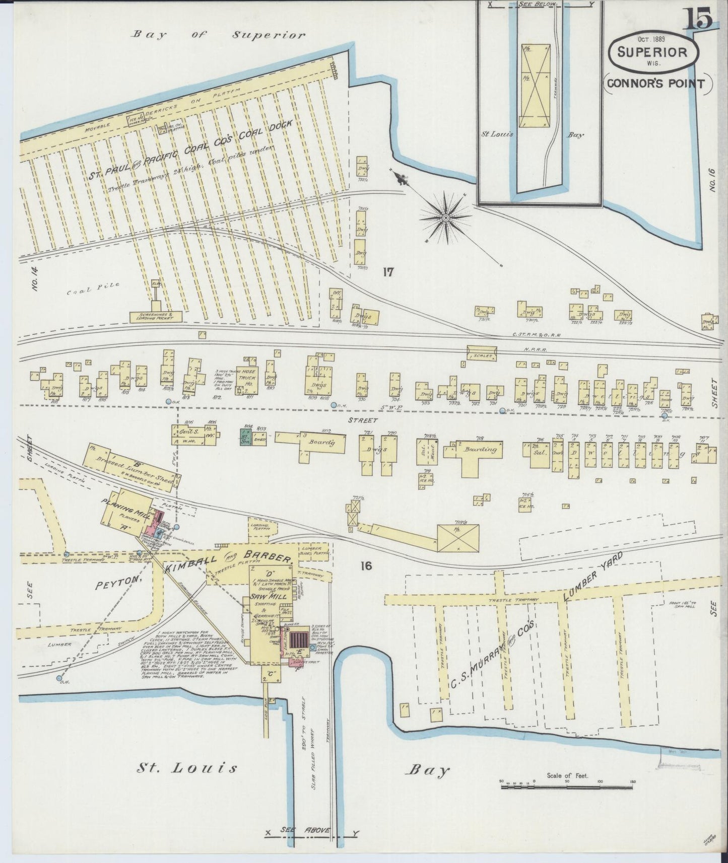 Sanborn Fire Insurance Map from Superior, Douglas County, Wisconsin (1887), Sheet #0015 - Historic Sanborn Fire Insurance Map Print, vintage old map wall art, antique decor, genealogy gift, Wisconsin Wisconsin map