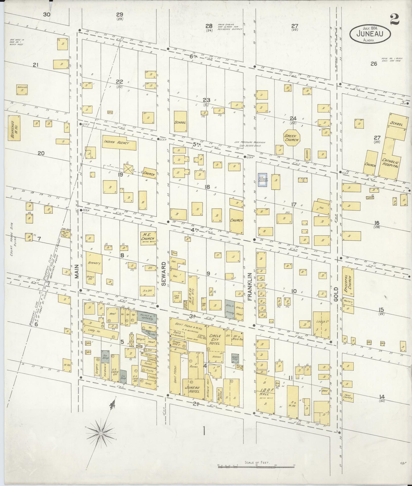 Sanborn Fire Insurance Map from Juneau, Juneau Census Division, Alaska (1904), Sheet #0002 - Complete Map Set gallery image, historic Sanborn map, vintage wall art, Alaska Alaska