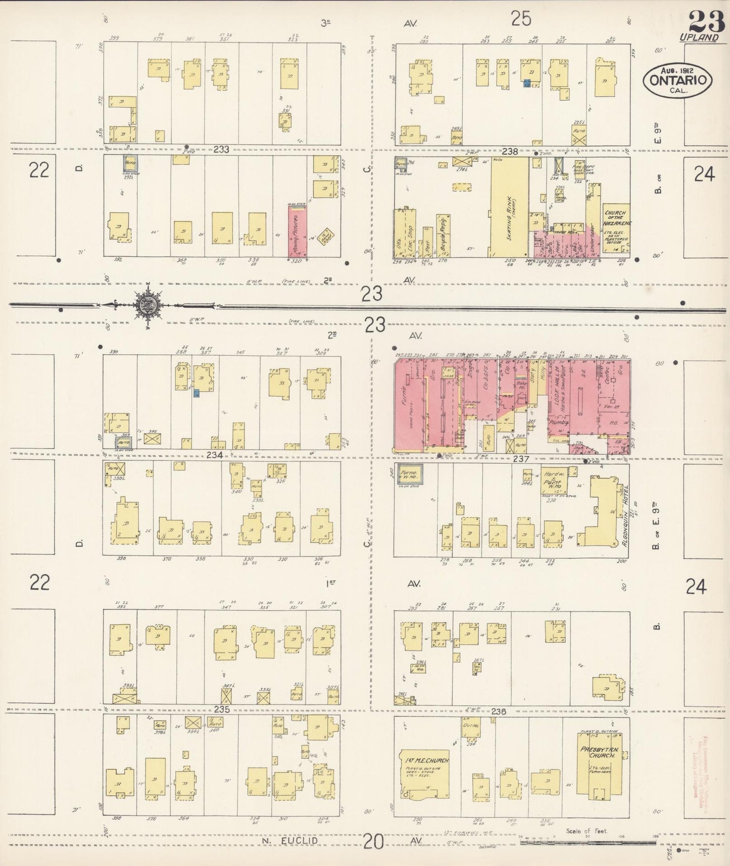 Sanborn Fire Insurance Map from Ontario, San Bernardino County, California (1912), Sheet #0023 - Historic Sanborn Fire Insurance Map Print, vintage old map wall art, antique decor, genealogy gift, California California map