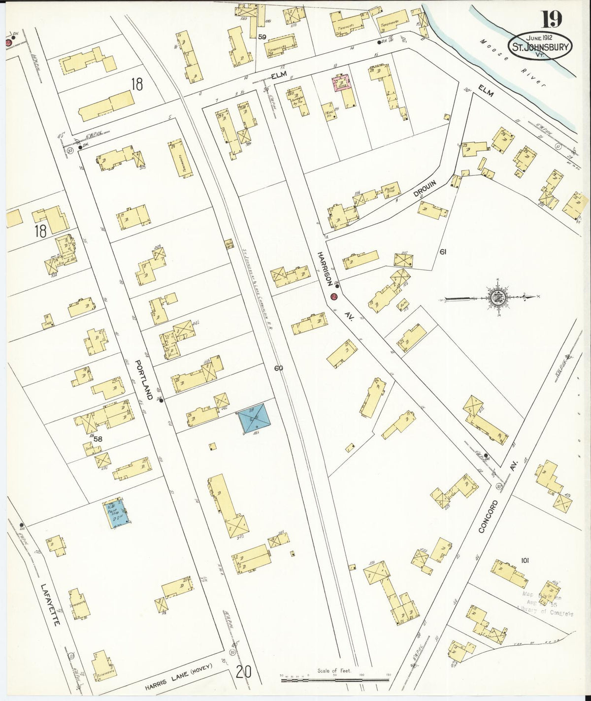 Sanborn Fire Insurance Map from Saint Johnsbury, Caledonia County, Vermont (1912), Sheet #0019 - Historic Sanborn Fire Insurance Map Print, vintage old map wall art, antique decor, genealogy gift, Vermont Vermont map