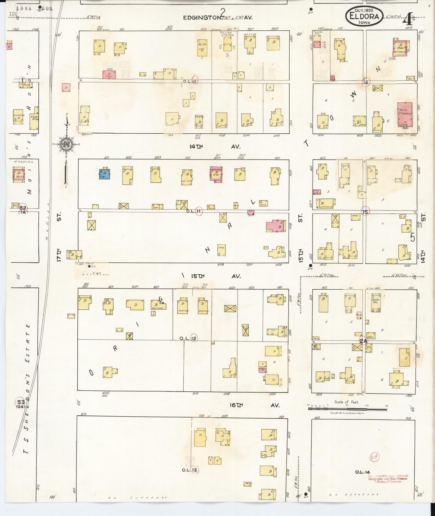 Sanborn Fire Insurance Map from Eldora, Hardin County, Iowa (1940), Sheet #0004 - Historic Sanborn Fire Insurance Map Print, vintage old map wall art