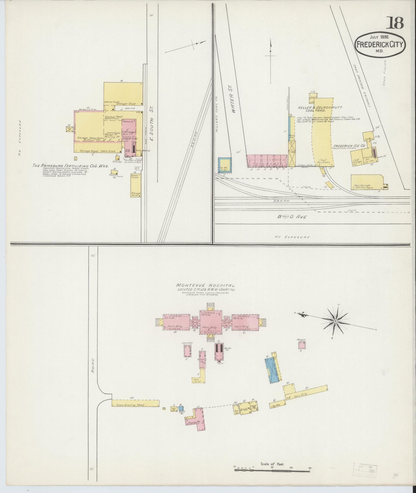 Frederick, Maryland - 1892 - Sanborn Fire Insurance Map, Sheet #0018 - Historic Sanborn Fire Insurance Map Print, Frederick Maryland 1892 0018 vintage old map wall art