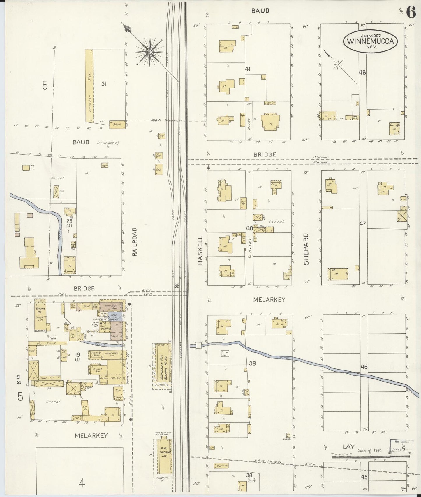 Sanborn Fire Insurance Map from Winnemucca, Humboldt County, Nevada (1907), Sheet #0006 - Complete Map Set gallery image, historic Sanborn map, vintage wall art, Nevada Nevada