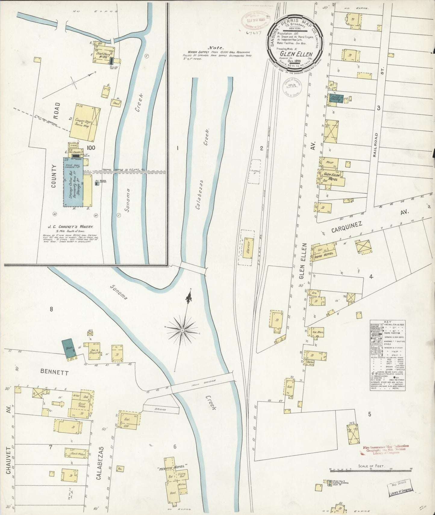 Sanborn Fire Insurance Map from Glen Ellen, Sonoma County, California (1899), Sheet #0001 - Historic Sanborn Fire Insurance Map Print, vintage old map wall art, antique decor, genealogy gift, California California map