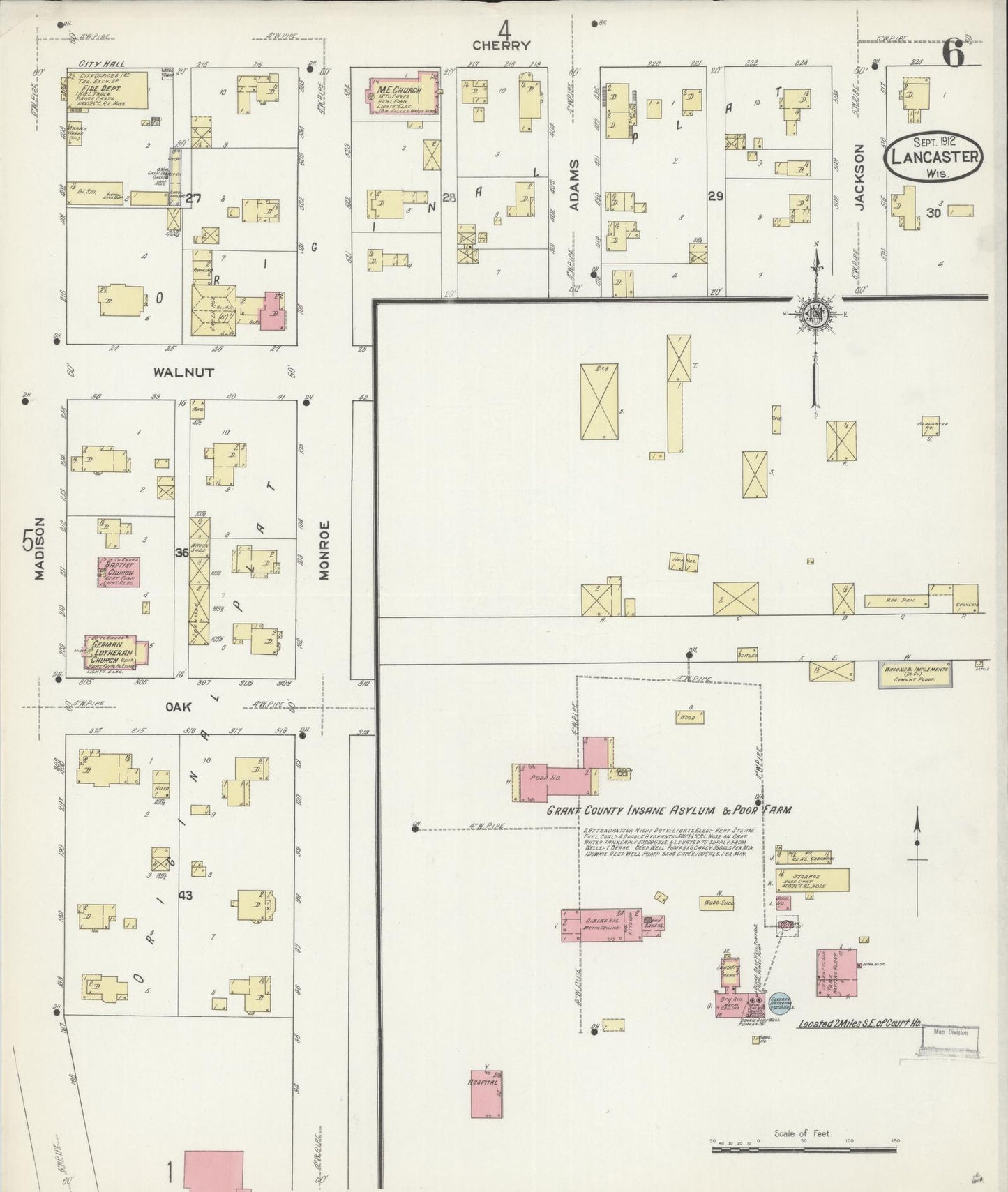 Sanborn Fire Insurance Map from Lancaster, Grant County, Wisconsin (1912), Sheet #0006 - Historic Sanborn Fire Insurance Map Print, vintage old map wall art, antique decor, genealogy gift, Wisconsin Wisconsin map