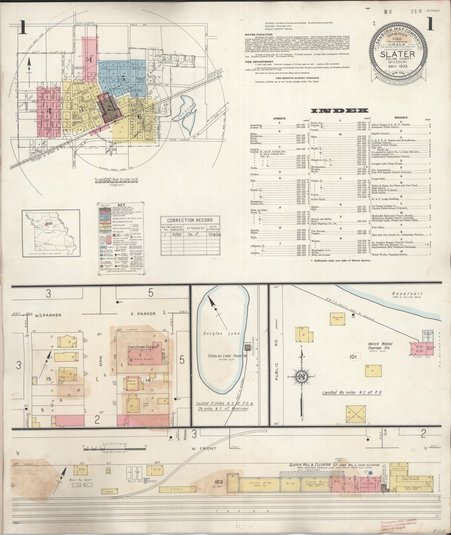 Sanborn Fire Insurance Map from Slater, Saline County, Missouri (1944), Sheet #0001 - Historic Sanborn Fire Insurance Map Print, vintage old map wall art, antique decor, genealogy gift, Missouri Missouri map