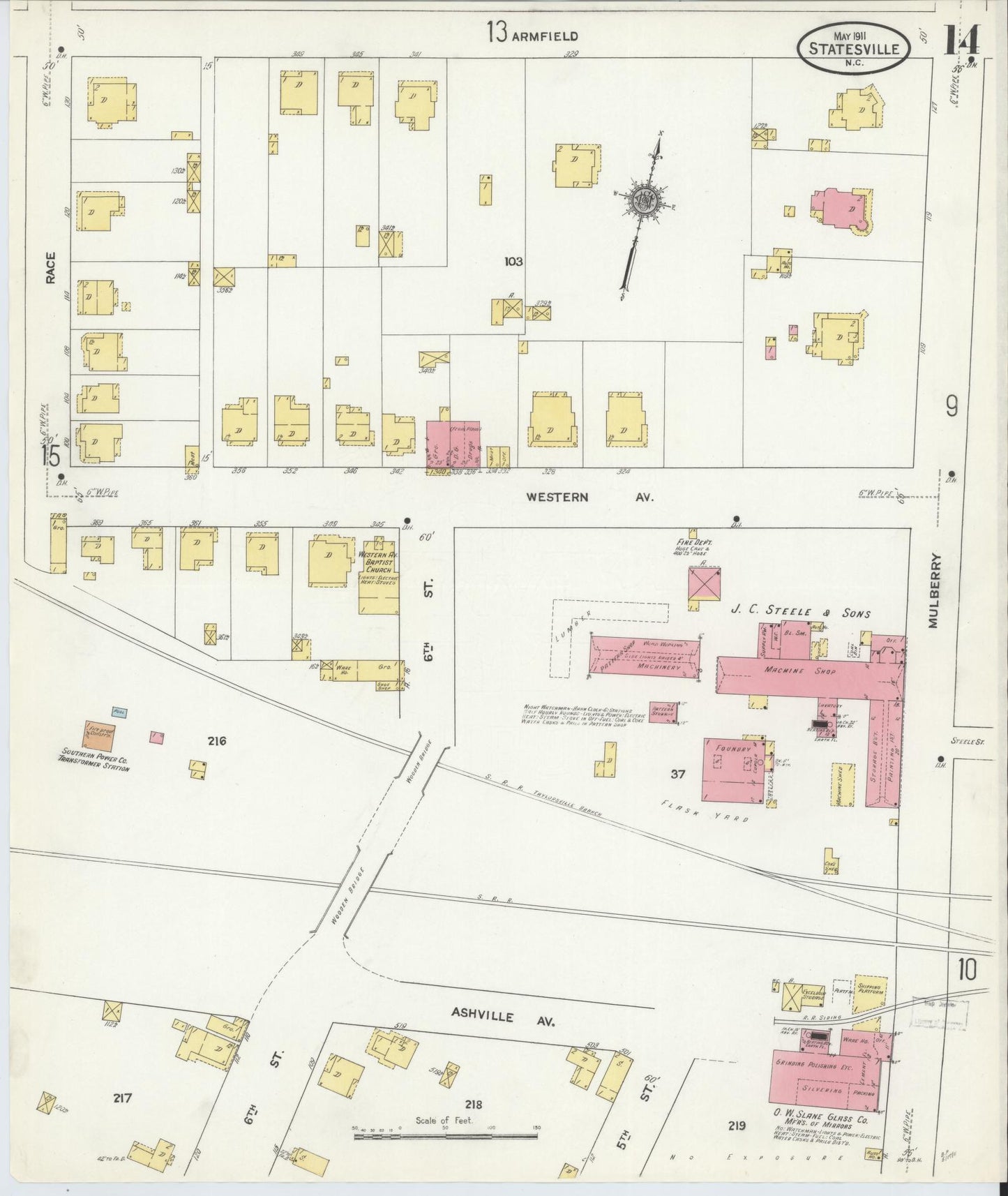 Sanborn Fire Insurance Map from Statesville, Iredell County, North Carolina (1911), Sheet #0014 - Historic Sanborn Fire Insurance Map Print, vintage old map wall art, antique decor, genealogy gift, North Carolina North Carolina map