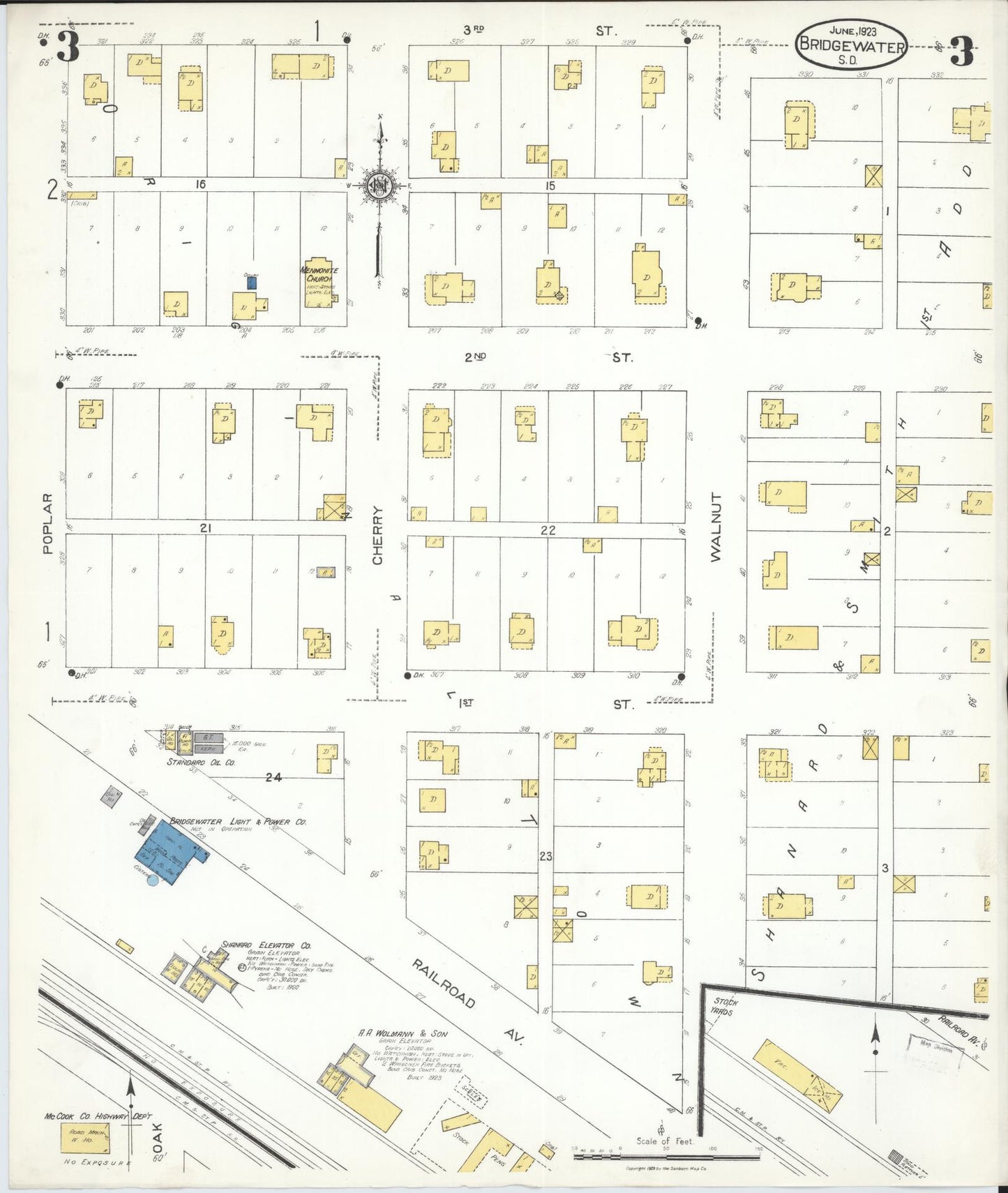 Sanborn Fire Insurance Map from Bridgewater, McCook County, South Dakota (1923), Sheet #0003 - Complete Map Set gallery image, historic Sanborn map, vintage wall art, South Dakota South Dakota