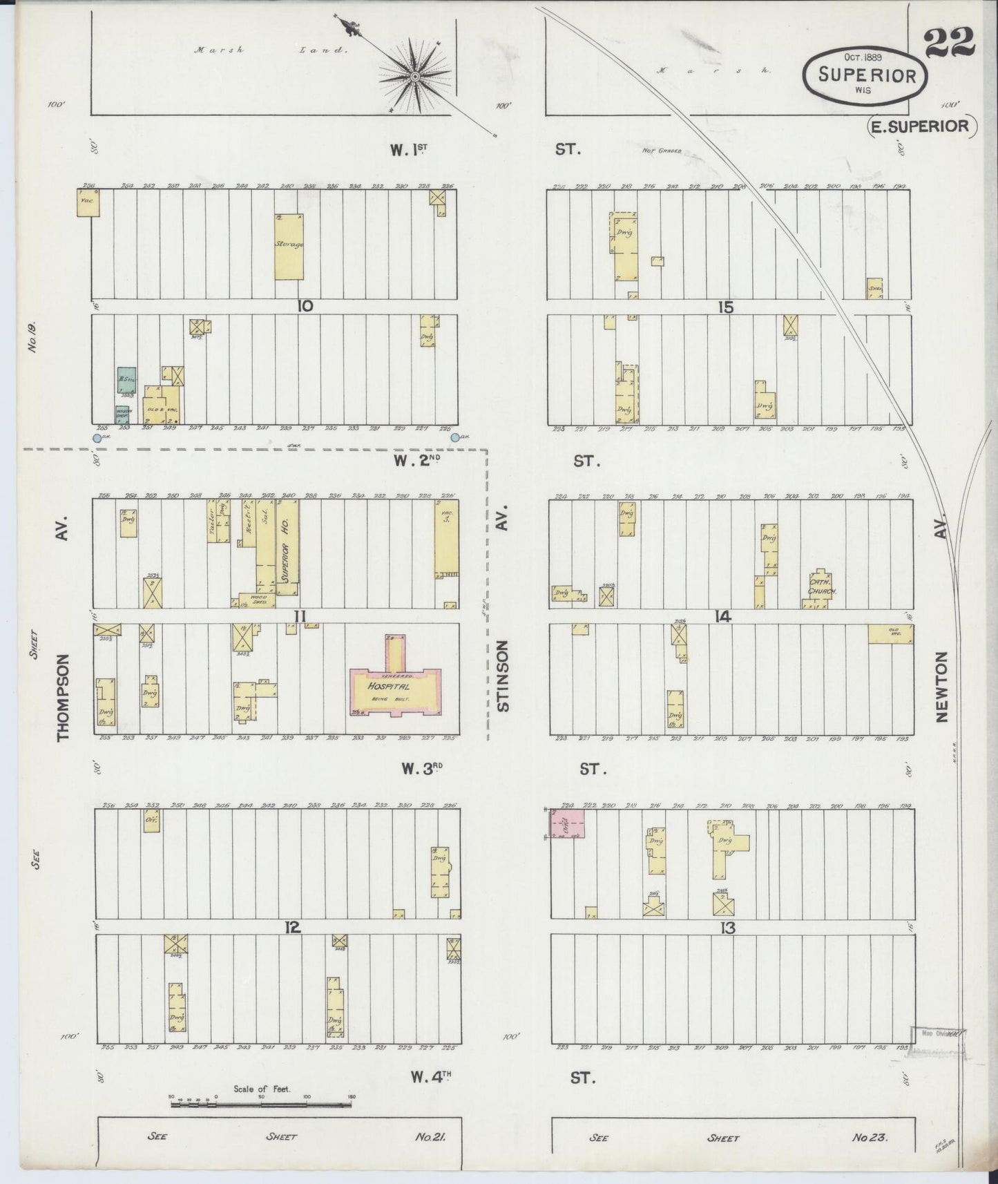 Sanborn Fire Insurance Map from Superior, Douglas County, Wisconsin (1887), Sheet #0022 - Historic Sanborn Fire Insurance Map Print, vintage old map wall art, antique decor, genealogy gift, Wisconsin Wisconsin map