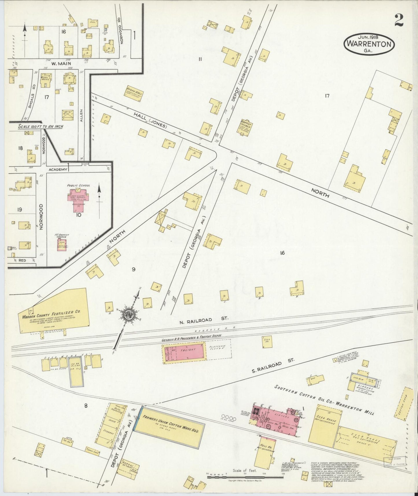 Sanborn Fire Insurance Map from Warrenton, Warren County, Georgia (1918), Sheet #0002 - Complete Map Set gallery image, historic Sanborn map, vintage wall art, Georgia Georgia