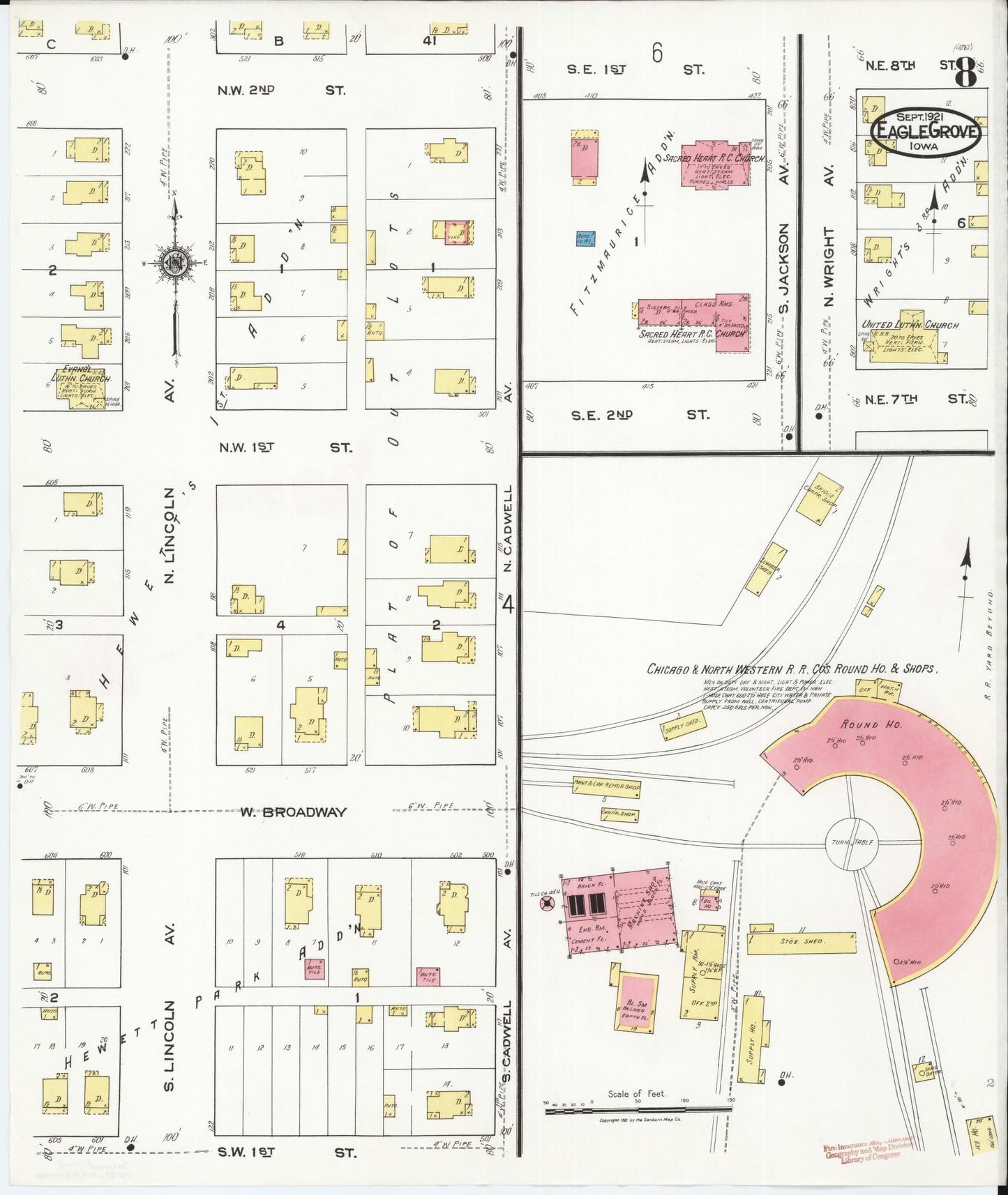 Sanborn Fire Insurance Map from Eagle Grove, Wright County, Iowa (1921), Sheet #0008 - Historic Sanborn Fire Insurance Map Print, vintage old map wall art
