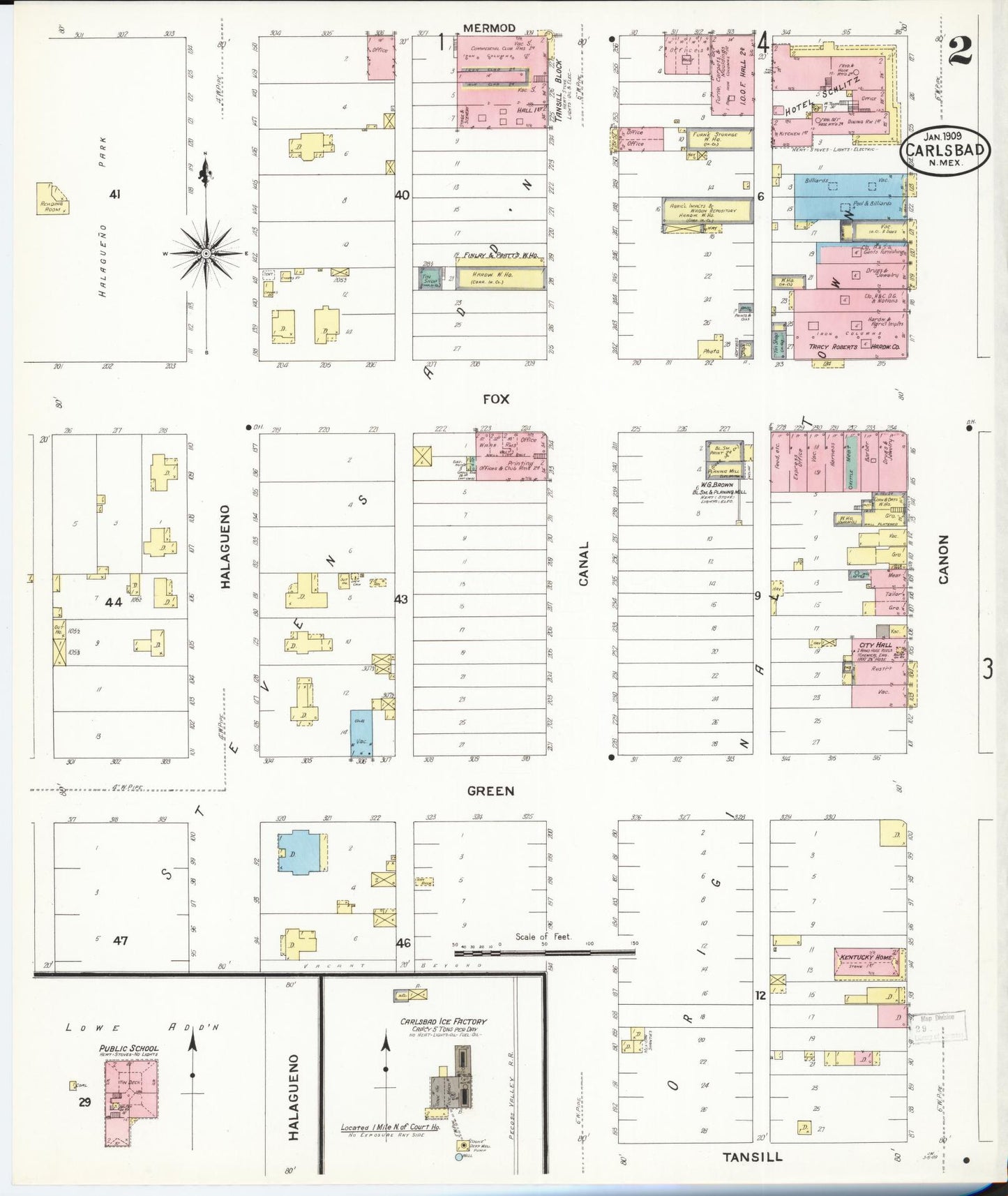 Sanborn Fire Insurance Map from Carlsbad, Eddy County, New Mexico (1909), Sheet #0002 - Historic Sanborn Fire Insurance Map Print, vintage old map wall art, antique decor, genealogy gift, New Mexico New Mexico map