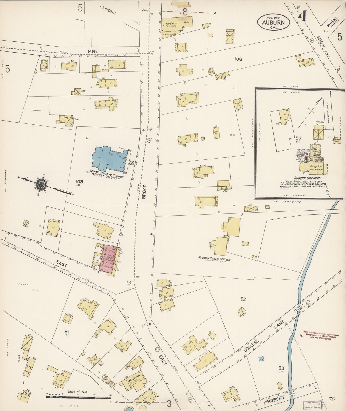 Sanborn Fire Insurance Map from Auburn, Placer County, California (1912), Sheet #0004 - Historic Sanborn Fire Insurance Map Print, vintage old map wall art, antique decor, genealogy gift, California California map