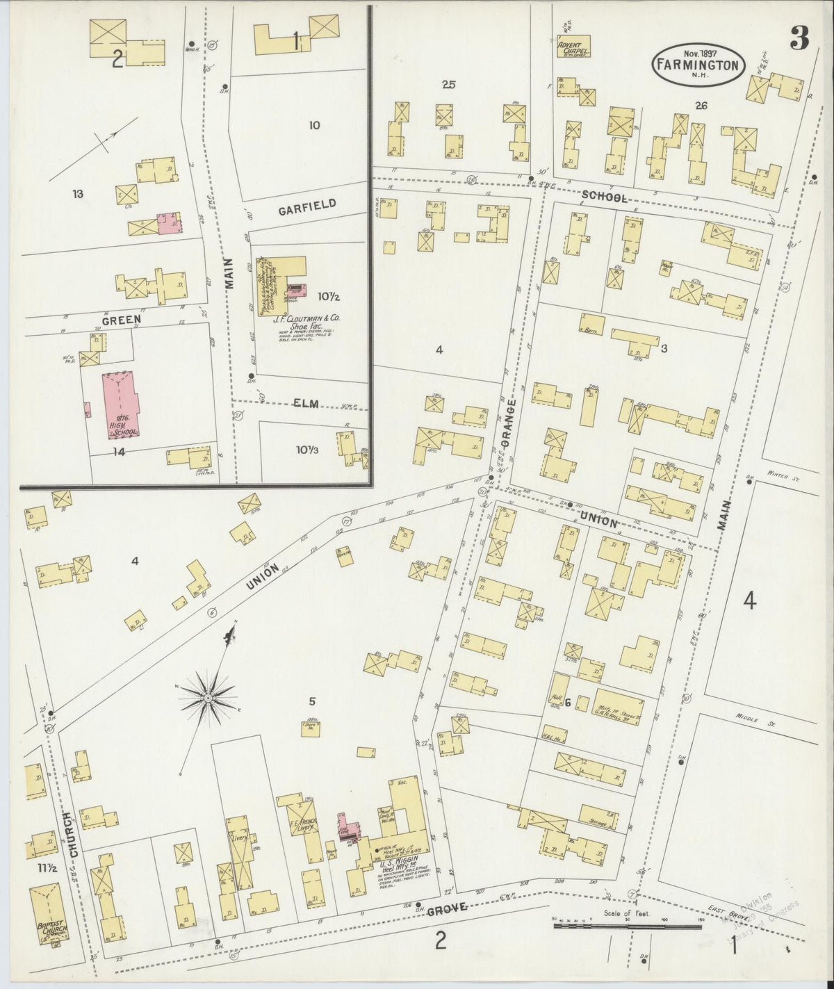 Sanborn Fire Insurance Map from Farmington, Strafford County, New Hampshire (1897), Sheet #0003 - Historic Sanborn Fire Insurance Map Print, vintage old map wall art, antique decor, genealogy gift, New Hampshire New Hampshire map