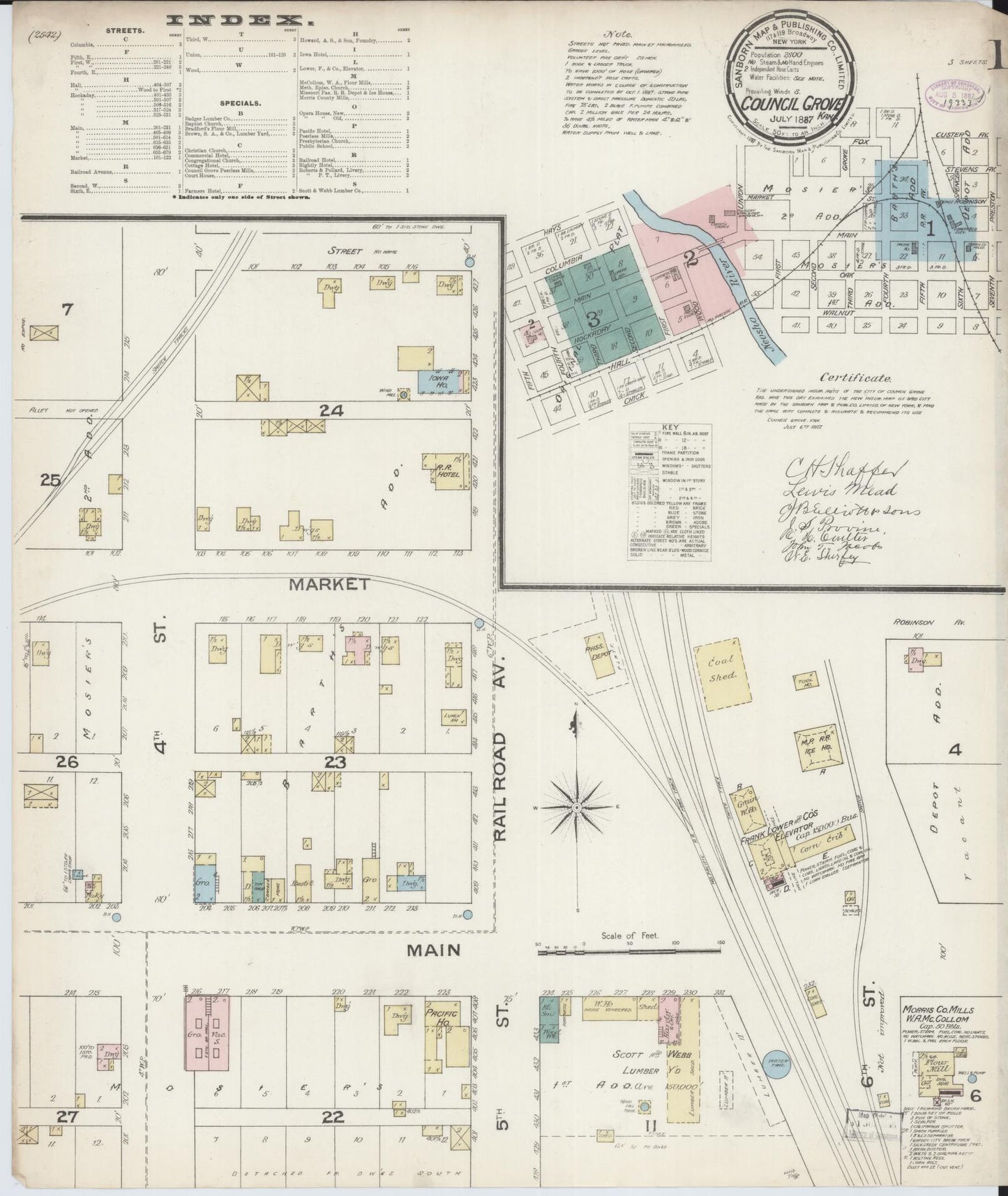 Sanborn Fire Insurance Map from Council Grove, Morris County, Kansas (1887), Sheet #0001 - Historic Sanborn Fire Insurance Map Print, vintage old map wall art, antique decor, genealogy gift, Kansas Kansas map