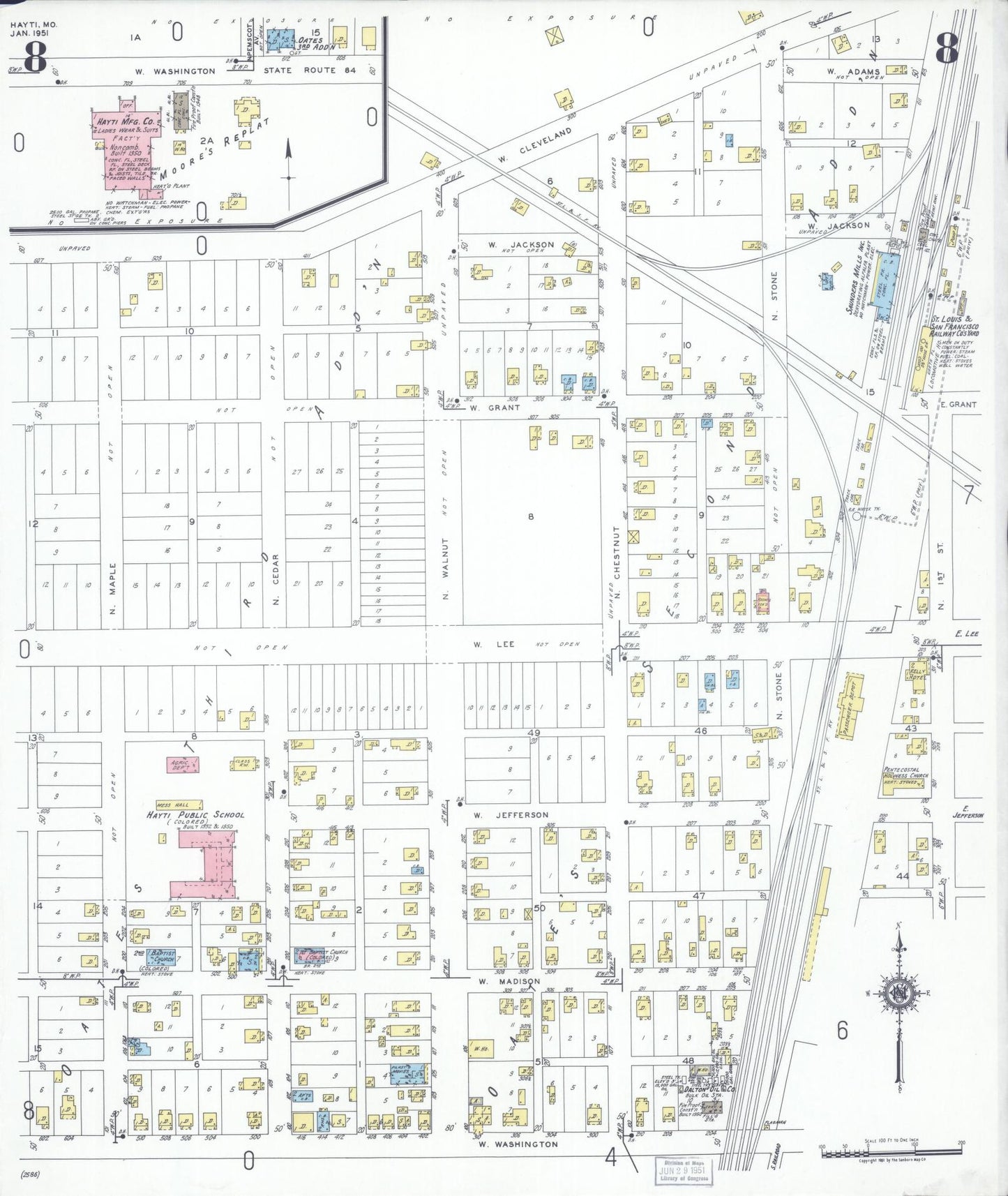 Sanborn Fire Insurance Map from Hayti, Pemiscot County, Missouri (1951), Sheet #0008 - Historic Sanborn Fire Insurance Map Print, vintage old map wall art, antique decor, genealogy gift, Missouri Missouri map