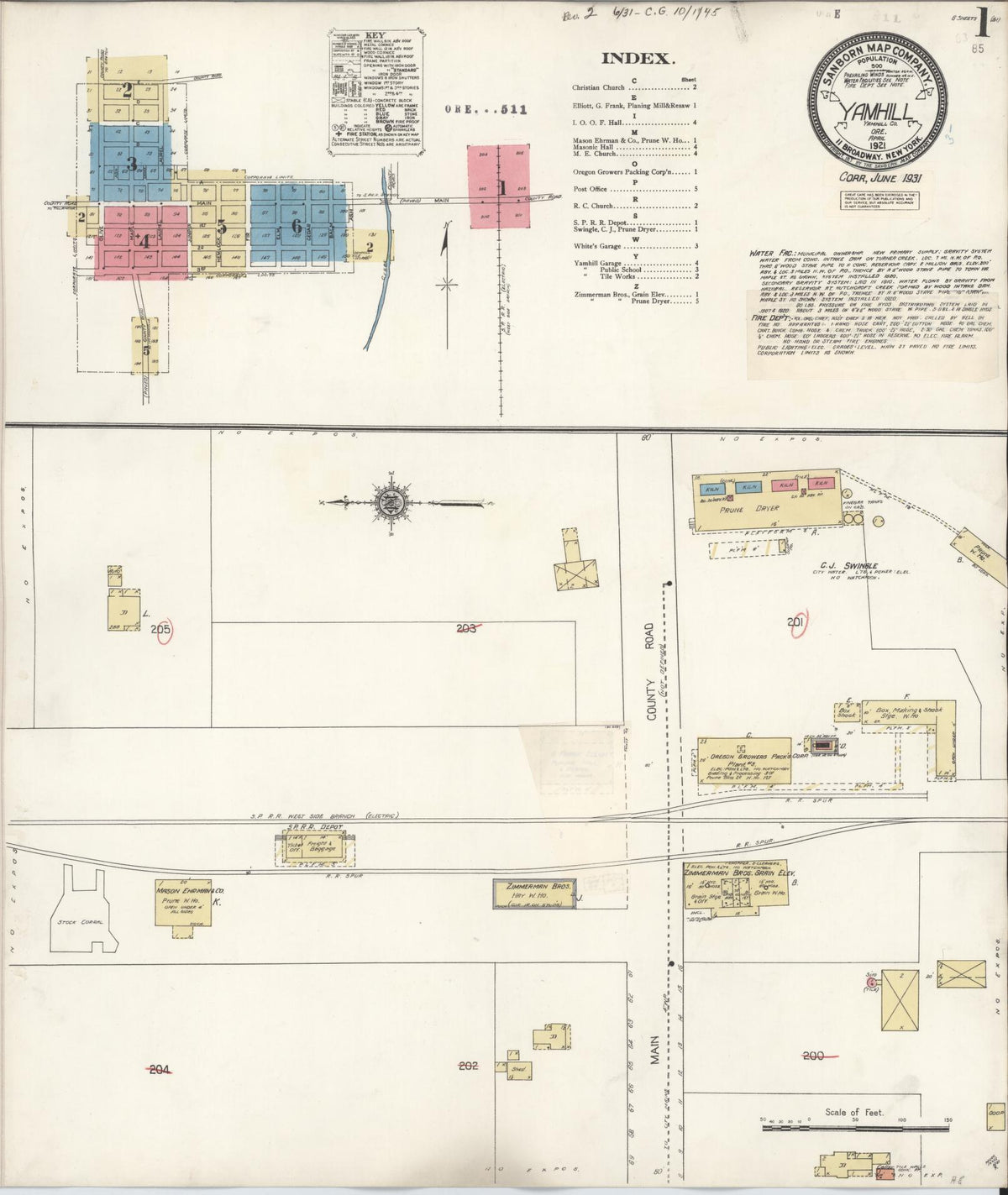 Sanborn Fire Insurance Map from Yamhill, Yamhill County, Oregon (1931), Sheet #0001 - Historic Sanborn Fire Insurance Map Print, vintage old map wall art, antique decor, genealogy gift, Oregon Oregon map