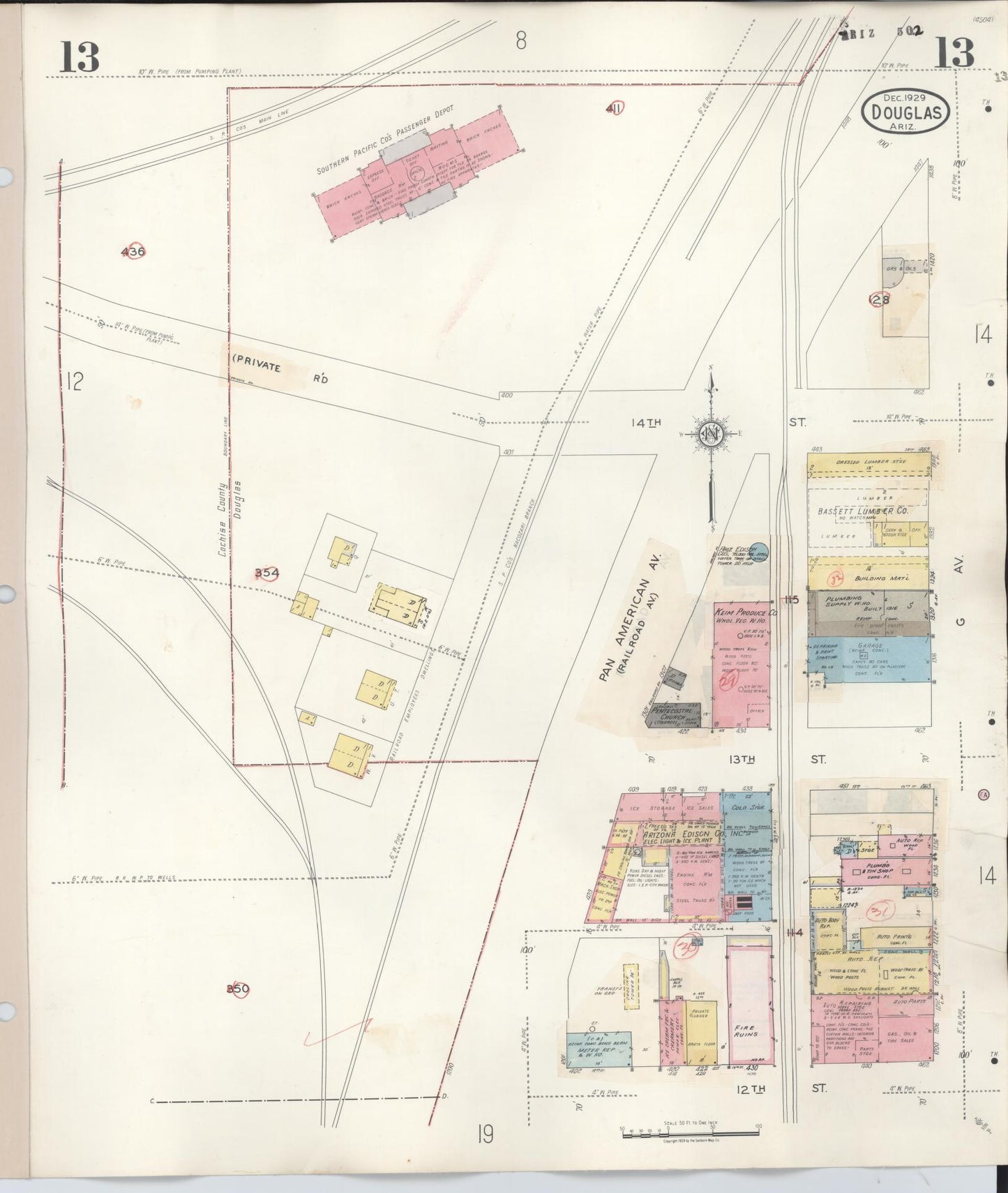 Sanborn Fire Insurance Map from Douglas, Cochise County, Arizona (1947), Sheet #0013 - Historic Sanborn Fire Insurance Map Print, vintage old map wall art, antique decor, genealogy gift, Arizona Arizona map