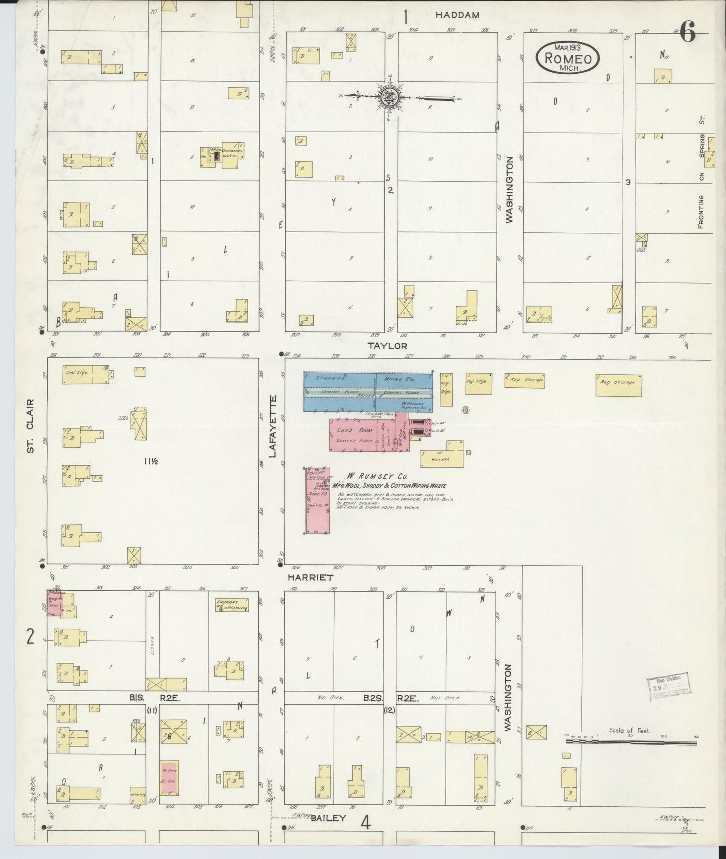 Sanborn Fire Insurance Map from Romeo, Macomb County, Michigan (1913), Sheet #0006 - Complete Map Set gallery image, historic Sanborn map, vintage wall art, Michigan Michigan